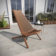 Delia Commercial Grade Indoor/Outdoor Folding Acacia Wood Chair, Low Profile Lounge for Patio, Porch, Garden, Brown