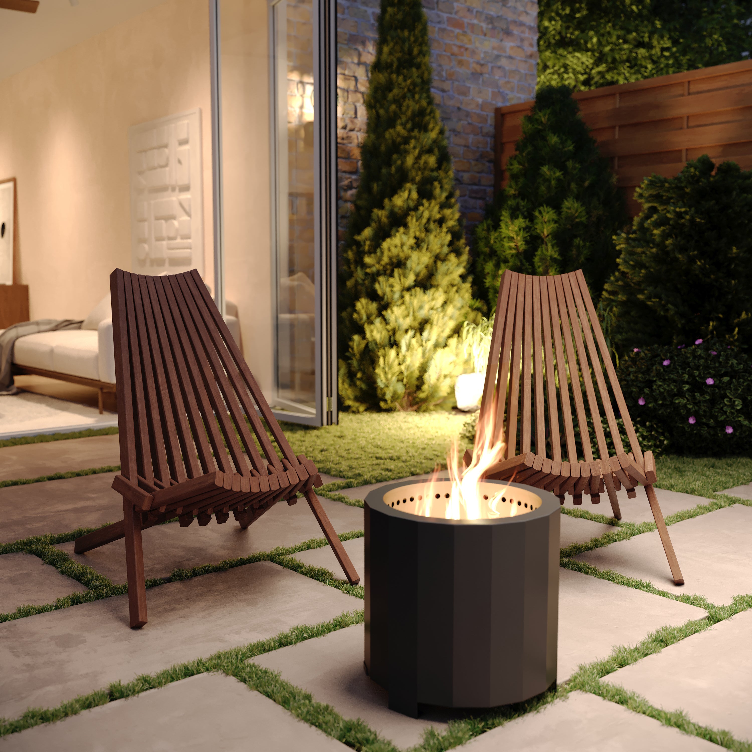 Delia Commercial Grade Indoor/Outdoor Folding Acacia Wood Chair, Low Profile Lounge for Patio, Porch, Garden, Brown