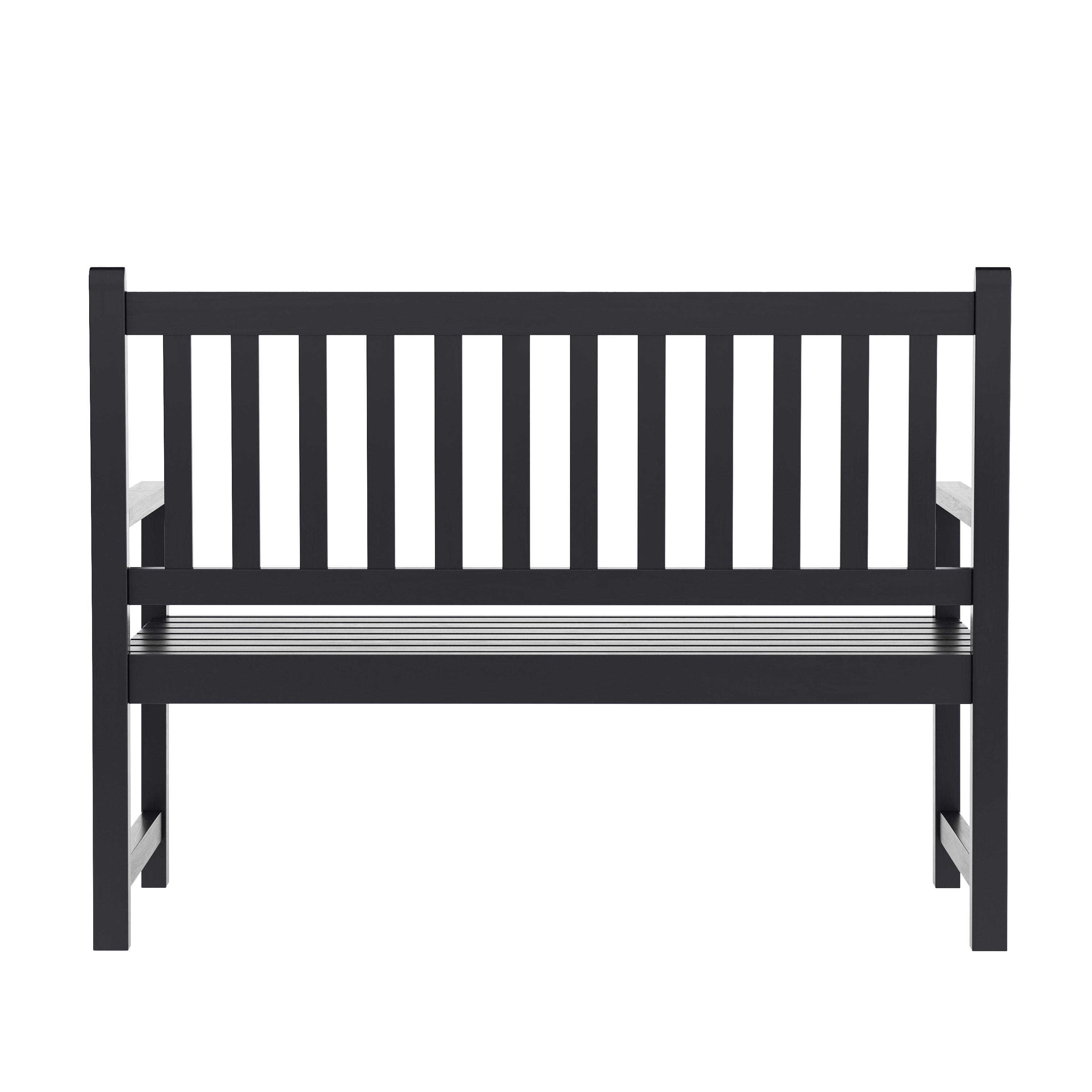 Adele Commercial Grade Indoor/Outdoor Patio Acacia Wood Bench, 2-Person Slatted Seat Loveseat for Park, Garden, Yard, Porch, Black