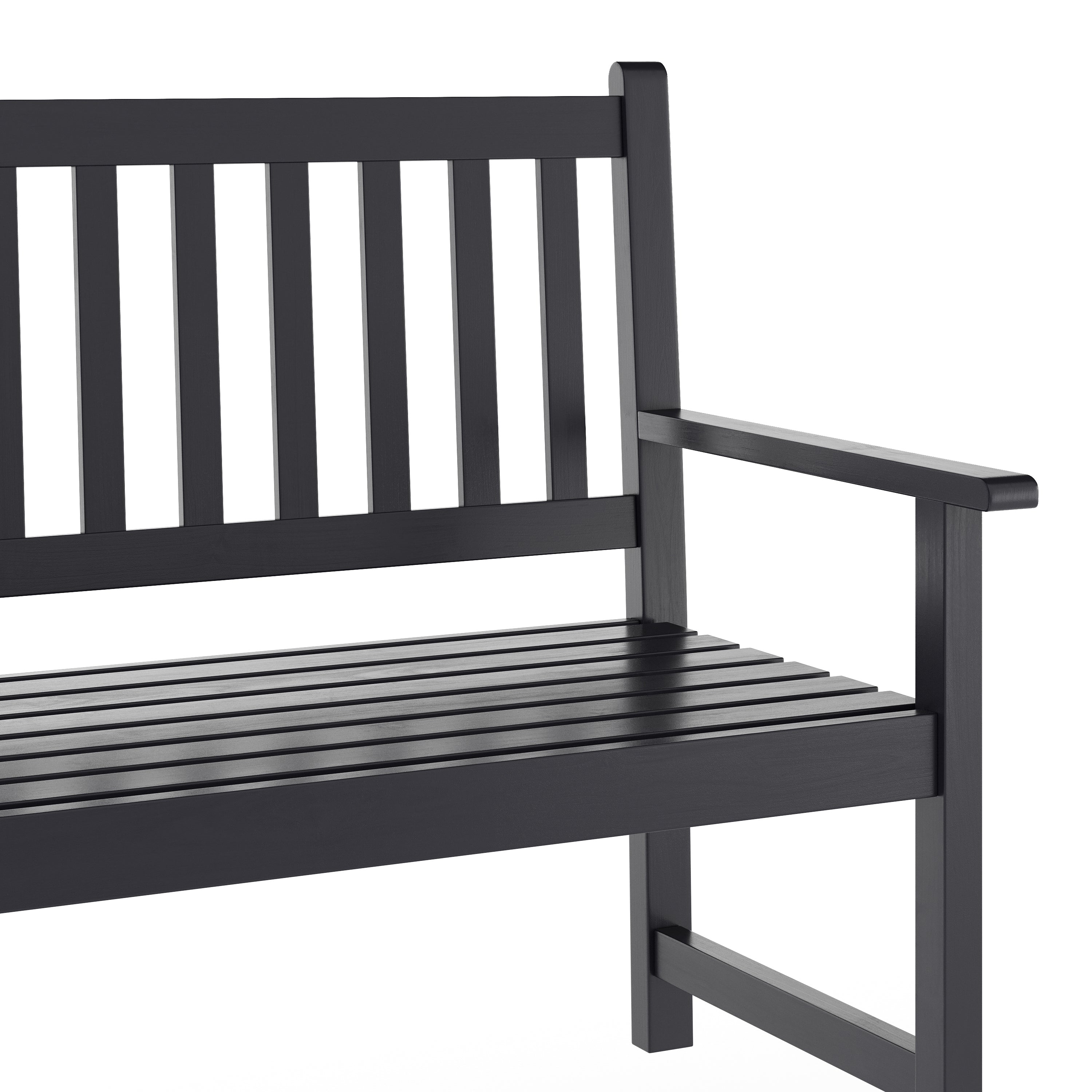 Adele Commercial Grade Indoor/Outdoor Patio Acacia Wood Bench, 2-Person Slatted Seat Loveseat for Park, Garden, Yard, Porch, Black