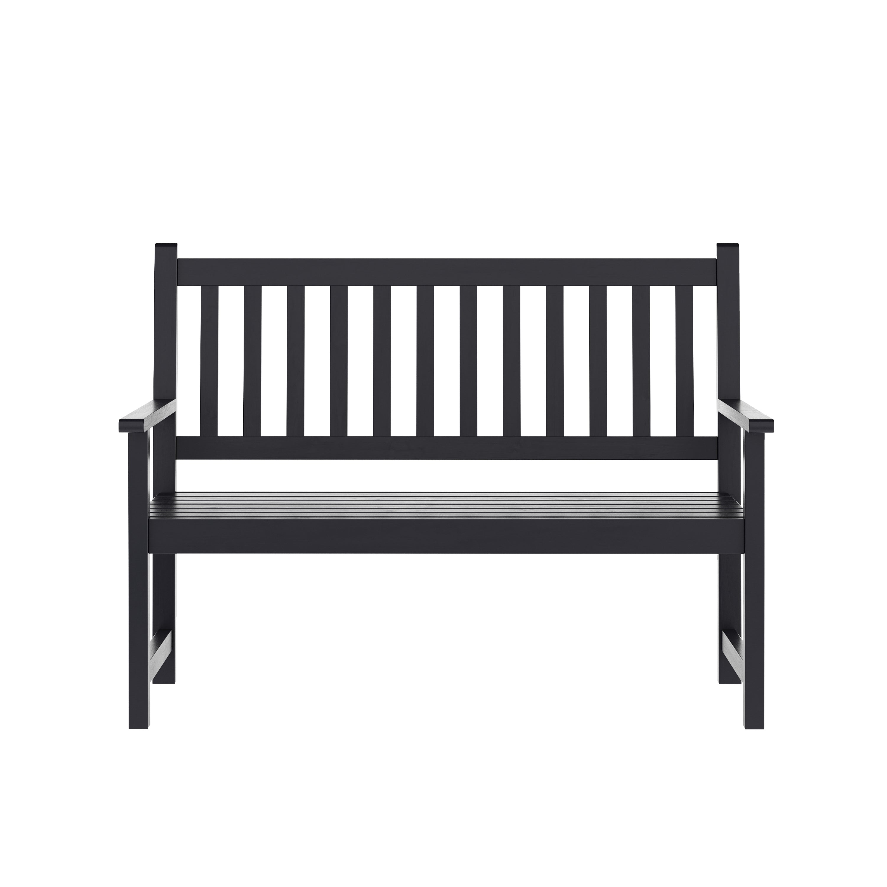 Adele Commercial Grade Indoor/Outdoor Patio Acacia Wood Bench, 2-Person Slatted Seat Loveseat for Park, Garden, Yard, Porch, Black
