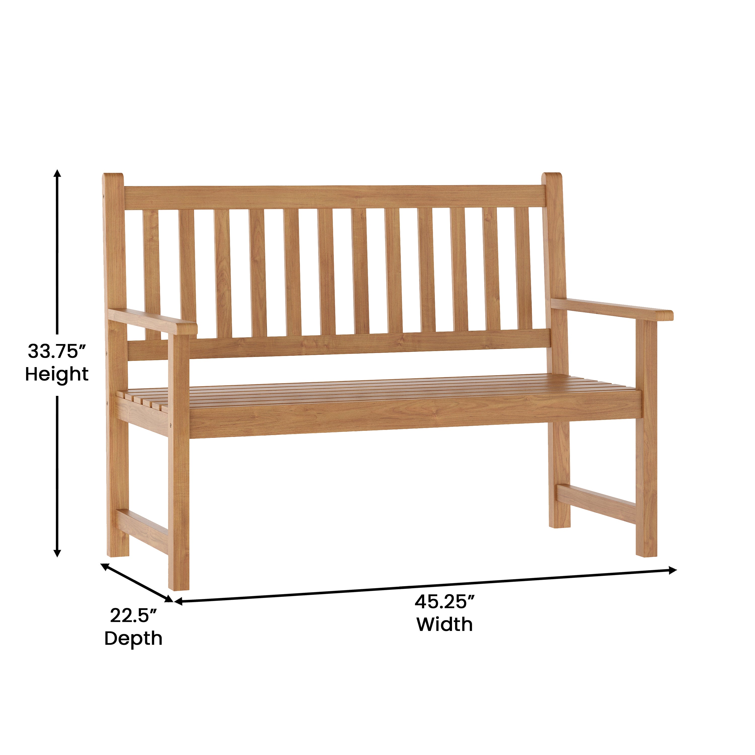 Adele Commercial Grade Indoor/Outdoor Patio Acacia Wood Bench, 2-Person Slatted Seat Loveseat for Park, Garden, Yard, Porch, Brown