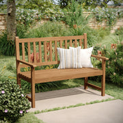 Adele Commercial Grade Indoor/Outdoor Patio Acacia Wood Bench, 2-Person Slatted Seat Loveseat for Park, Garden, Yard, Porch, Brown