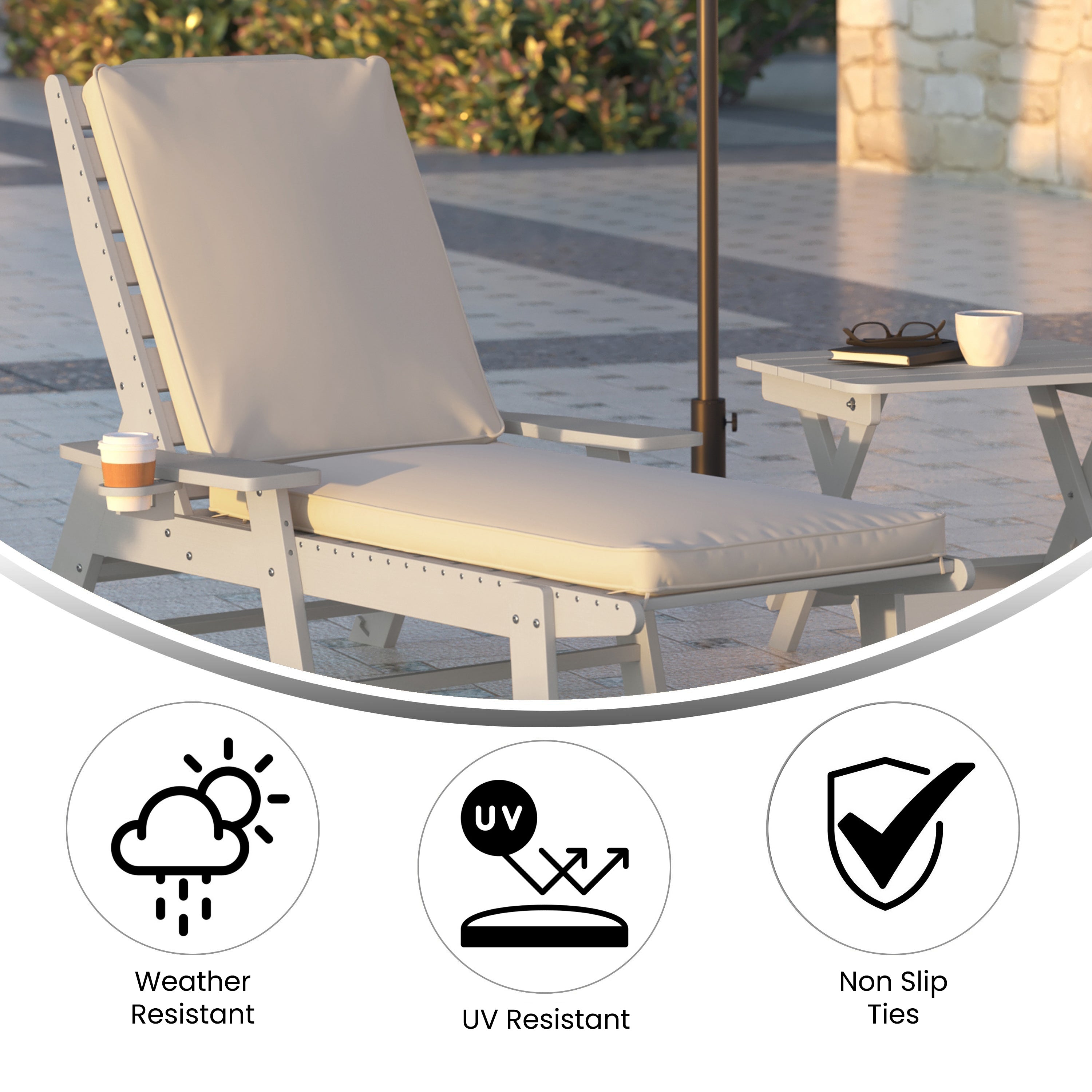 Lyra Commercial Grade Water-Resistant, 72 x 21 x 3 Inch Outdoor Chaise Lounge Patio Cushion, Beige