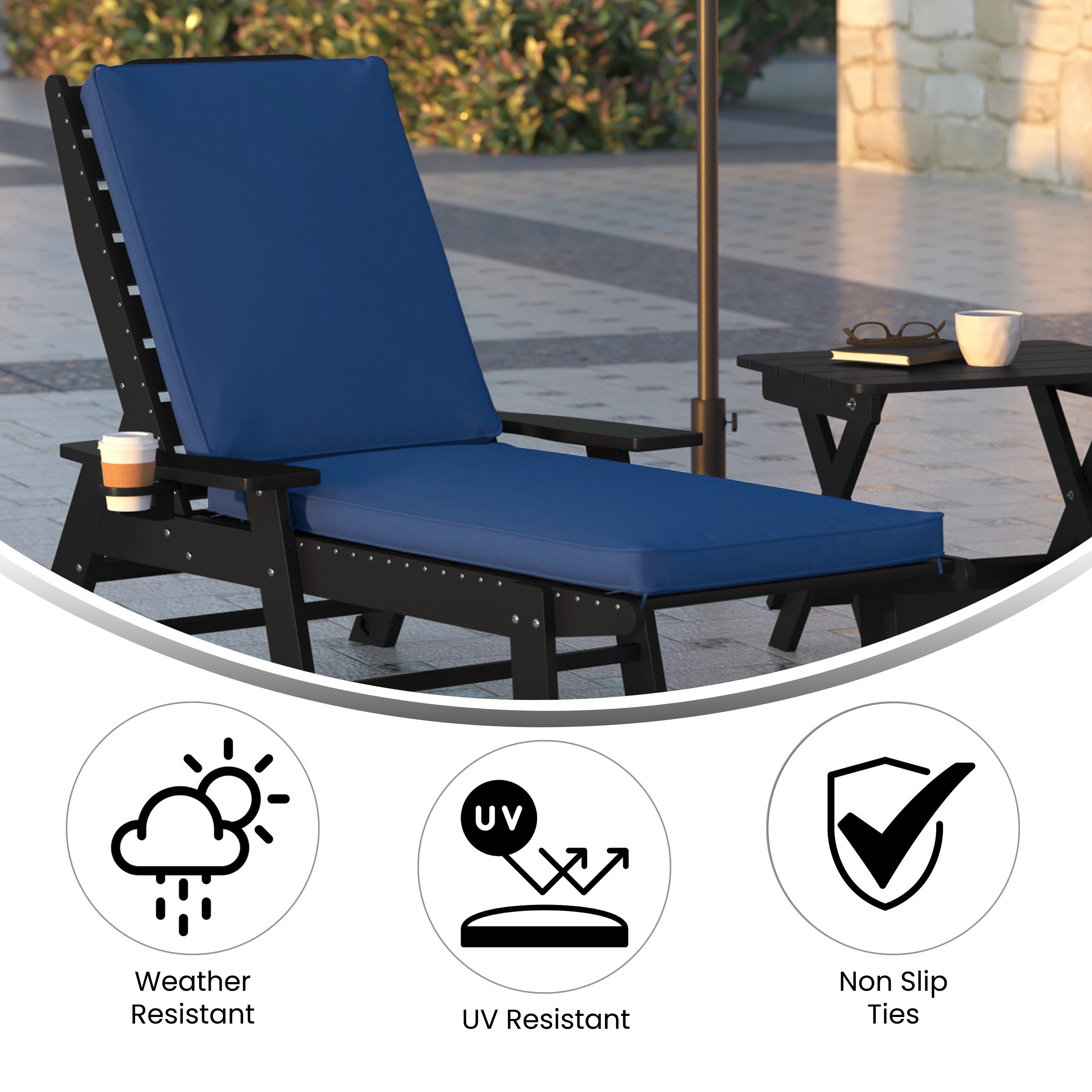 Lyra Commercial Grade Water-Resistant, 72 x 21 x 3 Inch Outdoor Chaise Lounge Patio Cushion, Navy