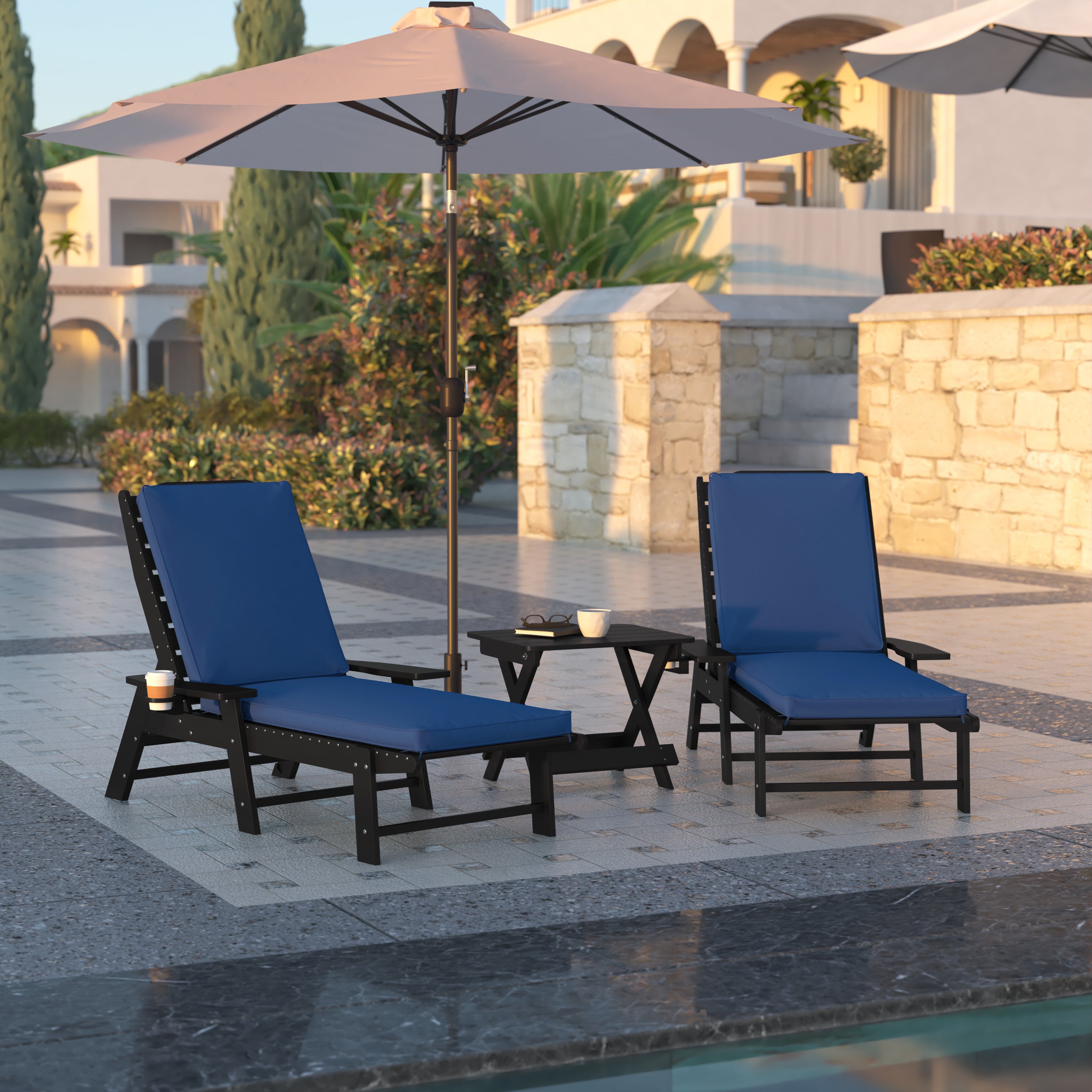 Lyra Commercial Grade Water-Resistant, 72 x 21 x 3 Inch Outdoor Chaise Lounge Patio Cushion, Navy