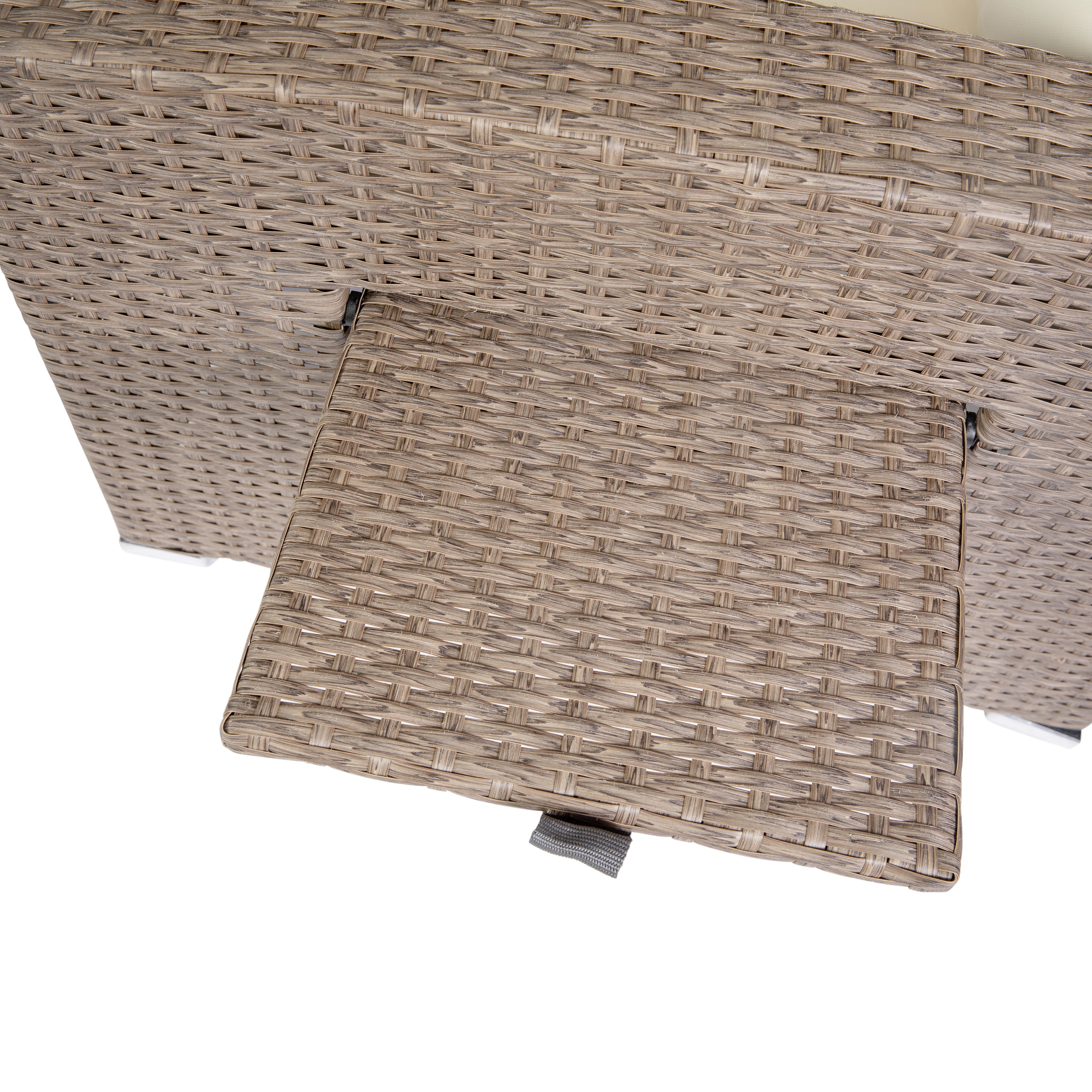 Huck Indoor/Outdoor Wicker Rattan Conversation Set, L-Shaped Sofa with Dining Table, Weather Resistant Cushions, Beige and Brown