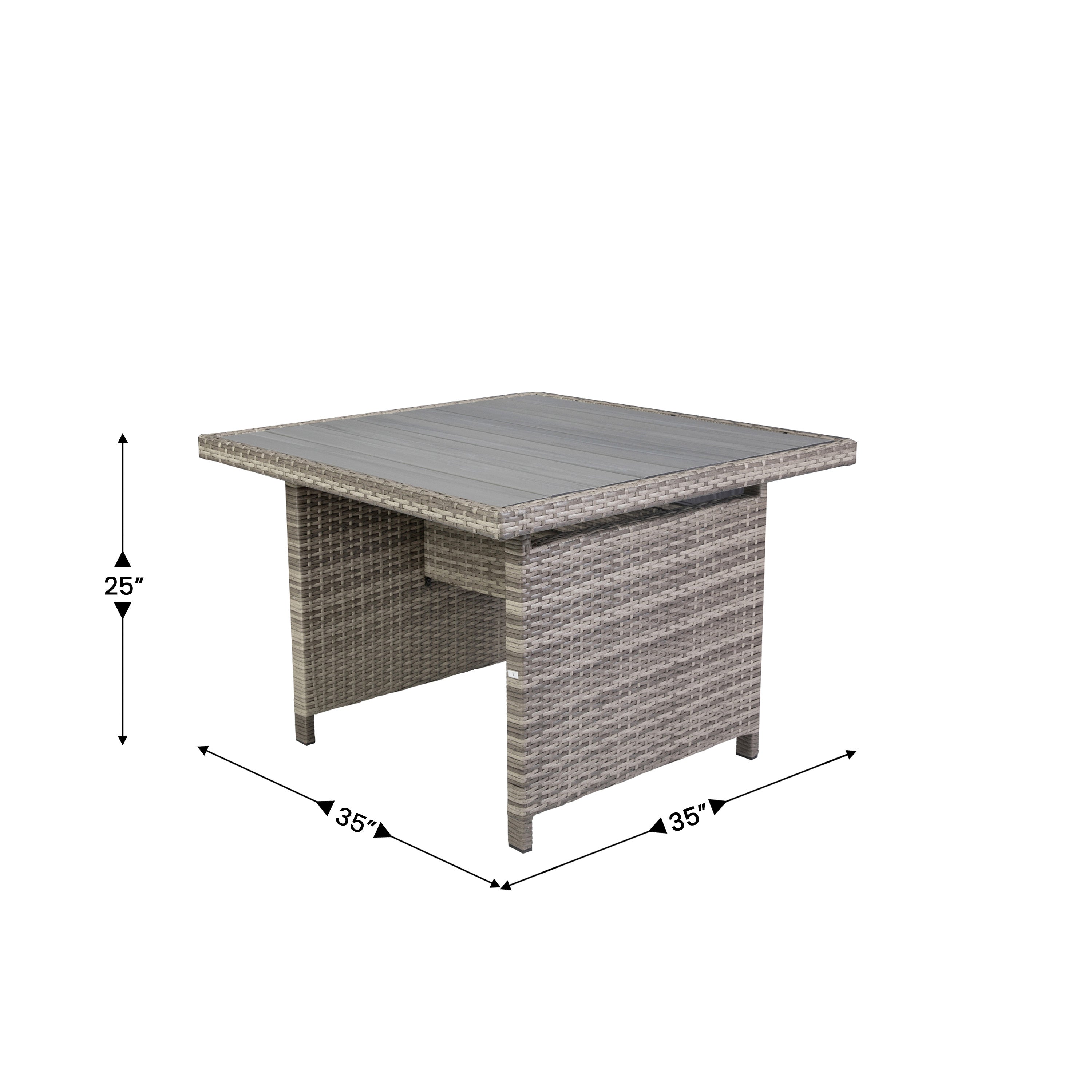 Huck Indoor/Outdoor Wicker Rattan Conversation Set, L-Shaped Sofa with Dining Table, Weather Resistant Cushions, Gray