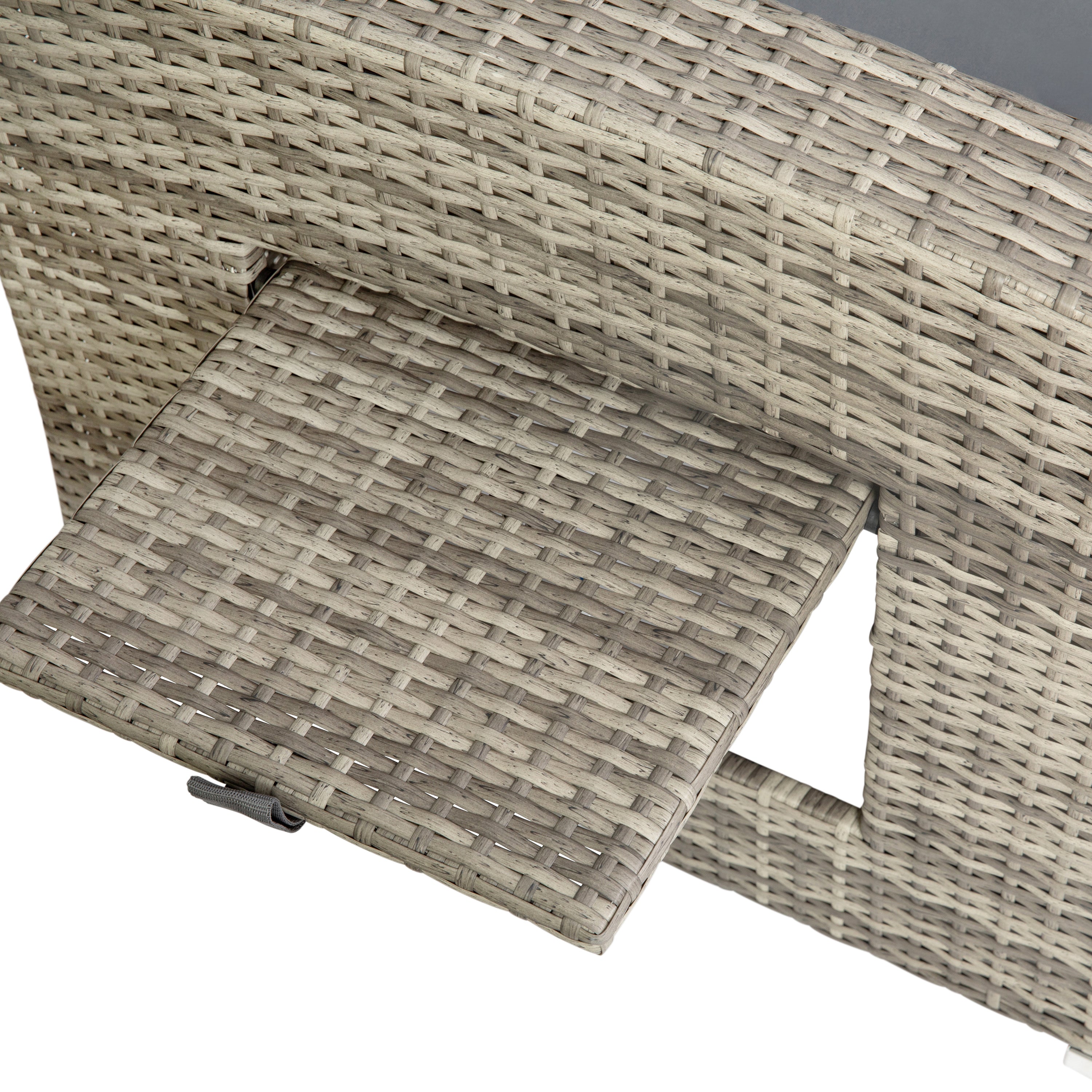 Huck Indoor/Outdoor Wicker Rattan Conversation Set, L-Shaped Sofa with Dining Table, Weather Resistant Cushions, Gray