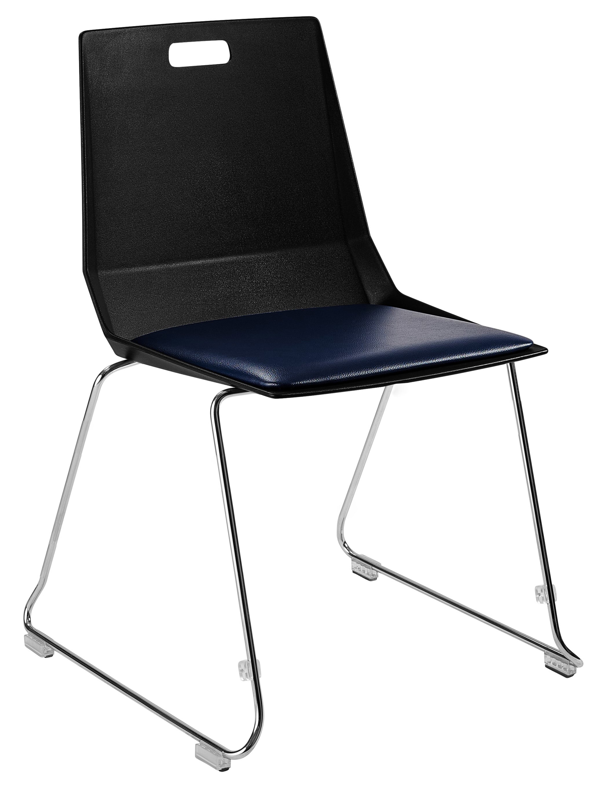 NPS® LūvraFlex Chair, Poly Back/Padded Seat, Surface Color: Black/Blue, Frame Color: Chrome