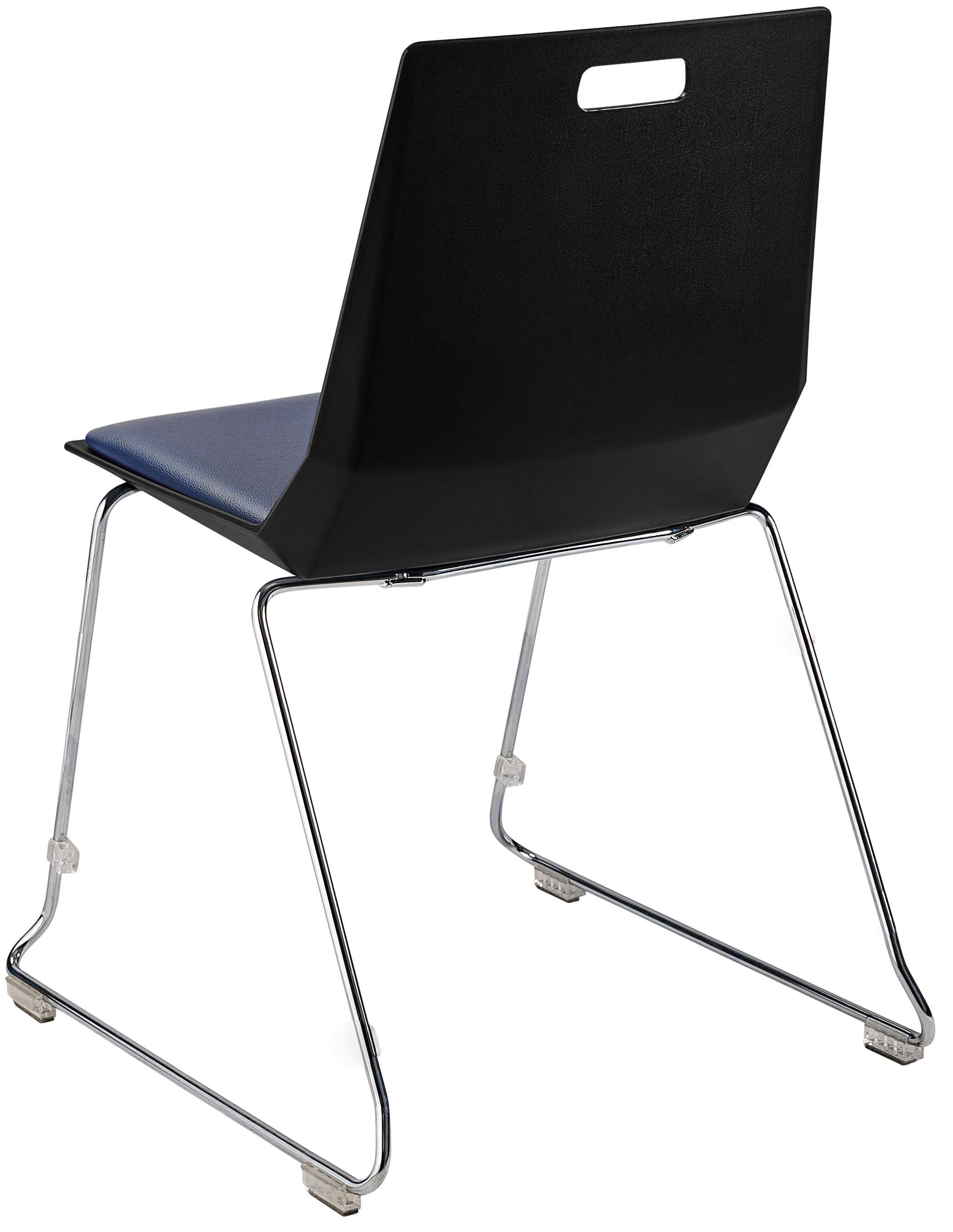 NPS® LūvraFlex Chair, Poly Back/Padded Seat, Surface Color: Black/Blue, Frame Color: Chrome