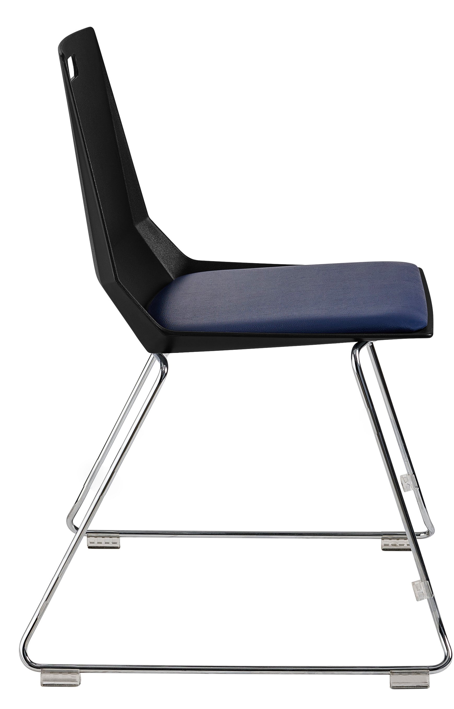 NPS® LūvraFlex Chair, Poly Back/Padded Seat, Surface Color: Black/Blue, Frame Color: Chrome