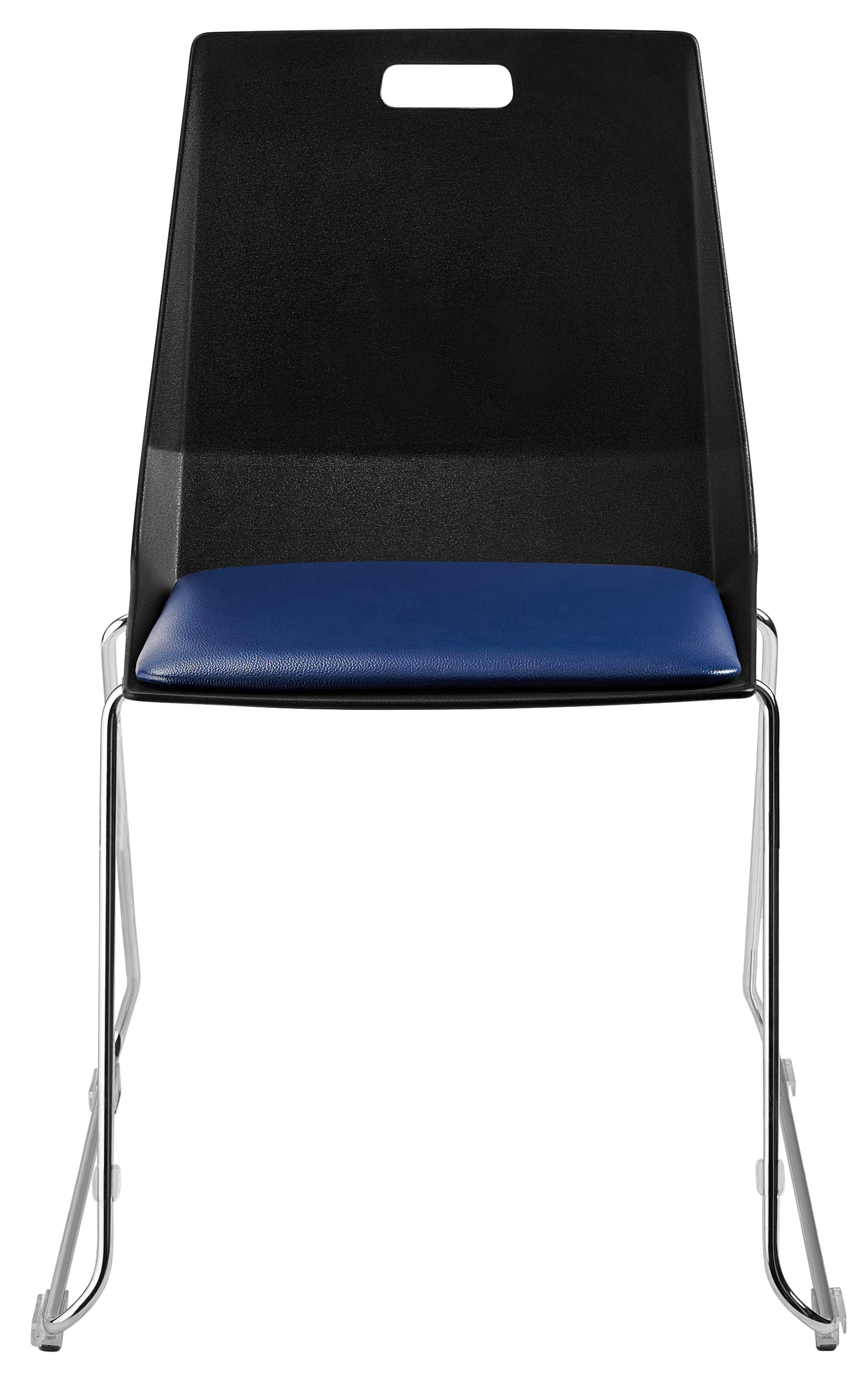 NPS® LūvraFlex Chair, Poly Back/Padded Seat, Surface Color: Black/Blue, Frame Color: Chrome