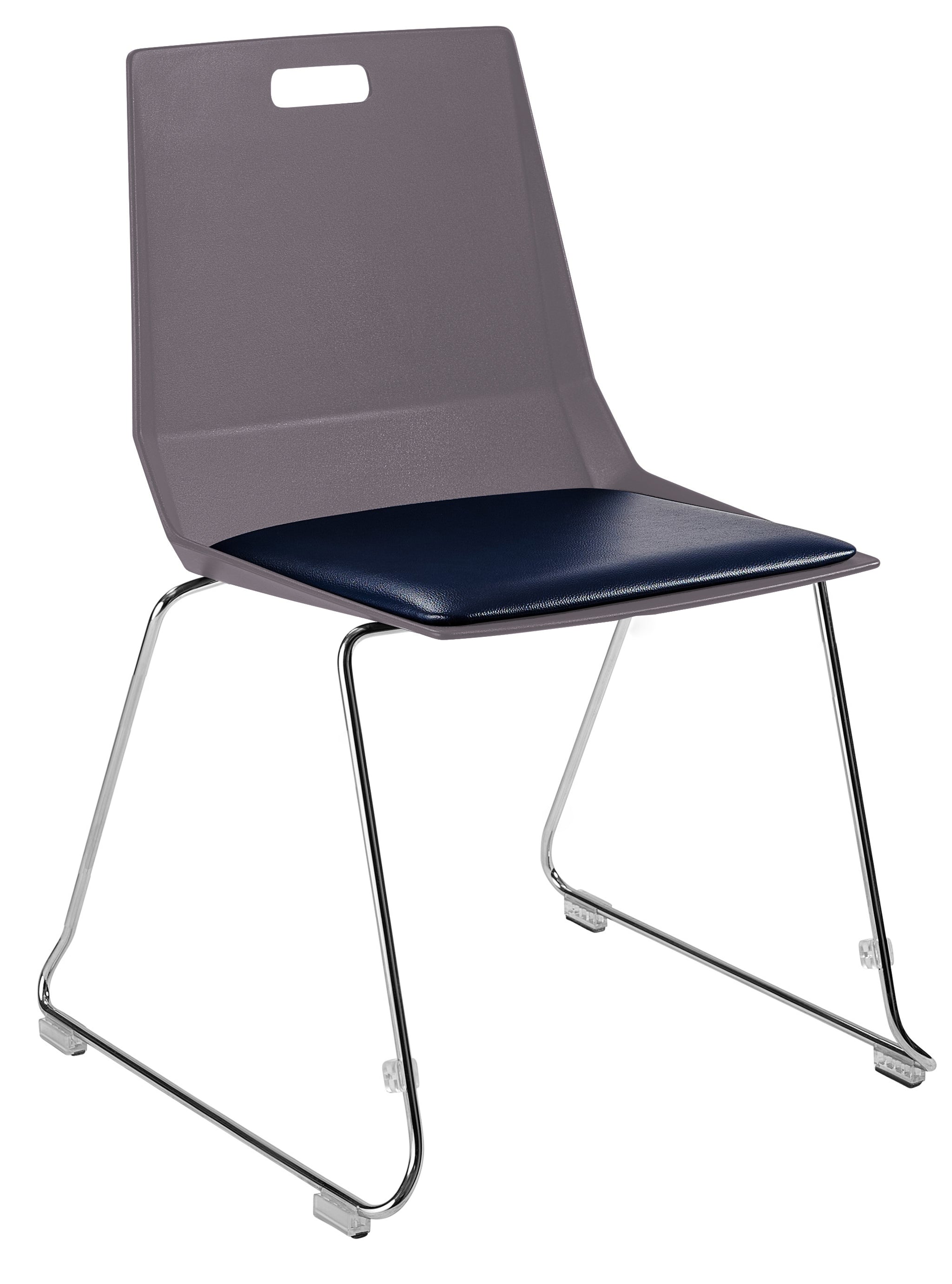 NPS® LūvraFlex Chair, Poly Back/Padded Seat, Surface Color: Charcoal/Blue, Frame Color: Chrome