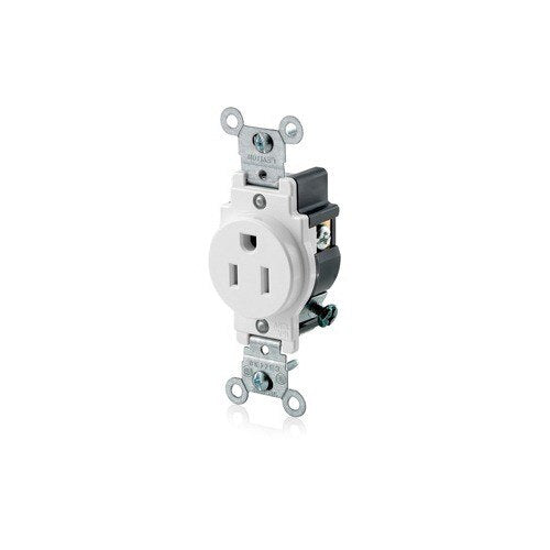 5015-W Leviton, Single Receptacle Outlet, White, 125 Volt 15 Amp, 2 Pole