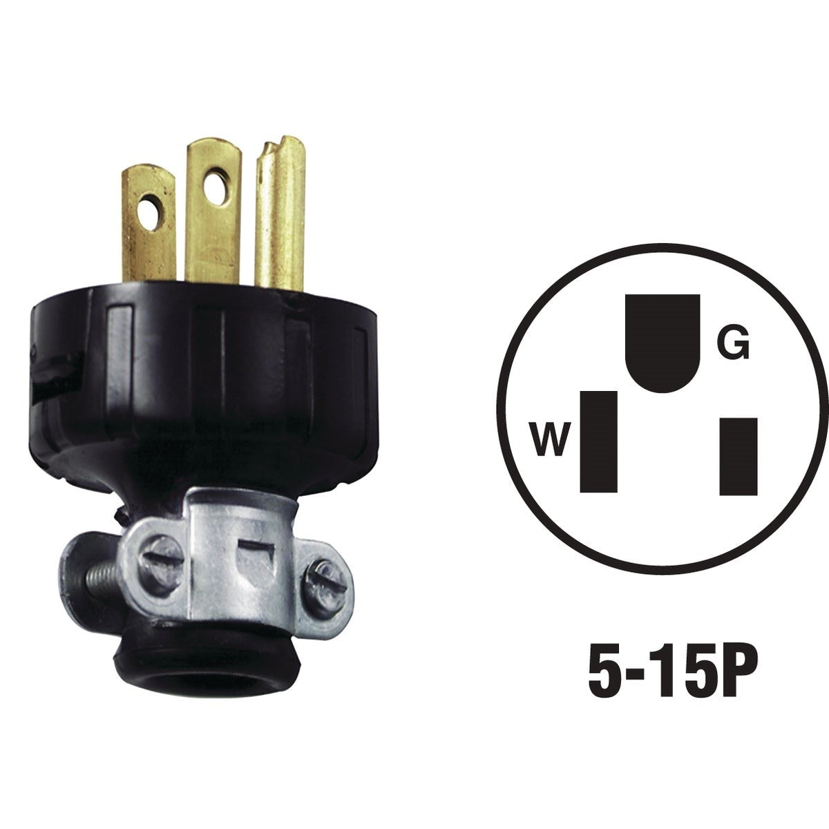 15A 125V 3-Wire 2-Pole Heavy-Duty Round Cord Plug