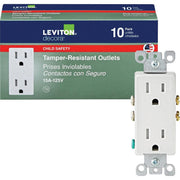 Leviton Decora 15A White Tamper Resistant 5-15R Duplex Outlet (10-Pack)