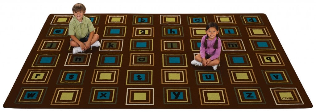 Literacy Squares Rug Nature Colors - 8ft x 12ft - Rectangle - Brown