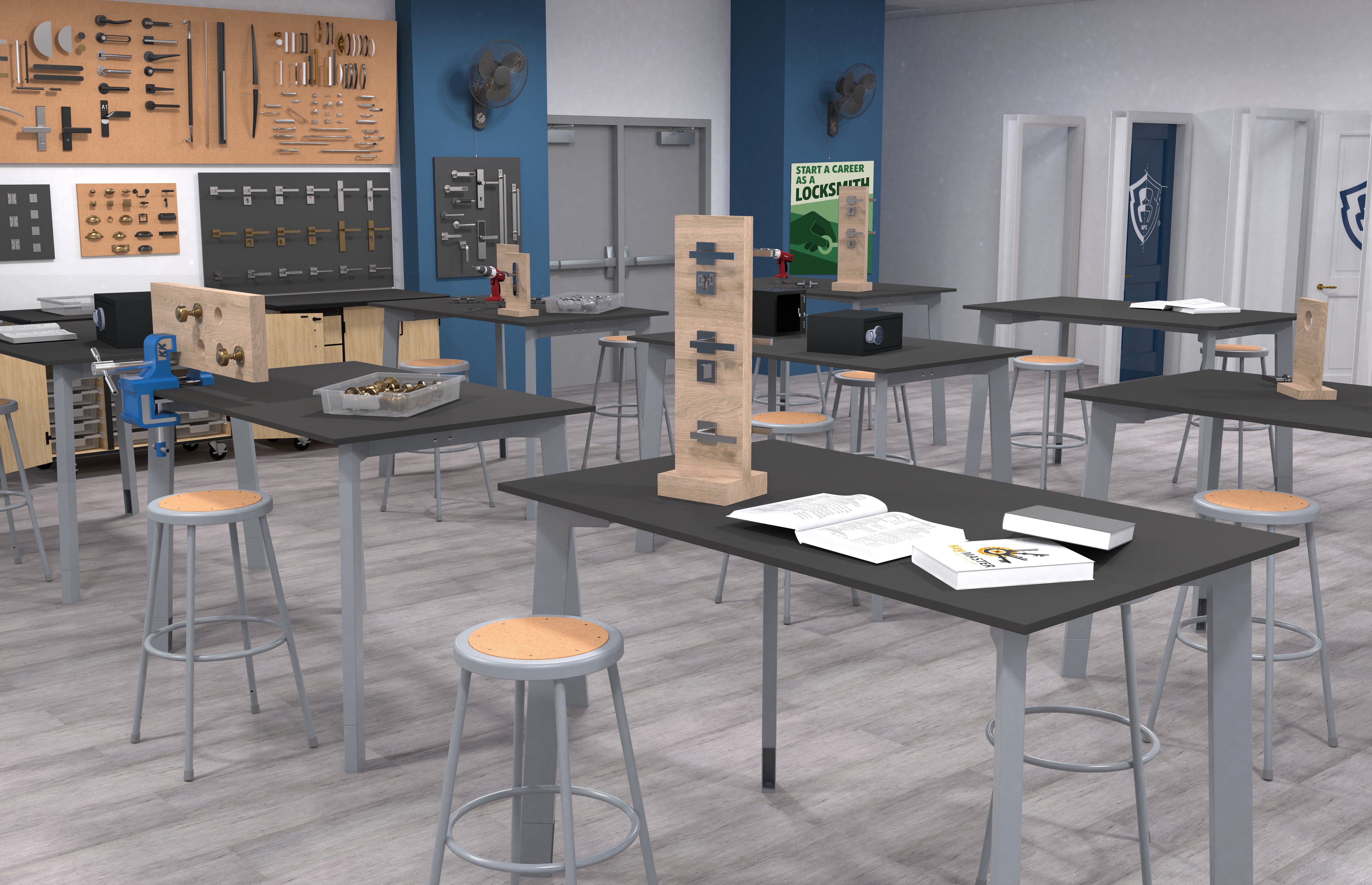 NPS® Mobile Science Cabinet with External Drawers & Pegboard, Chem-Res Top, Surface Color: Black, Cabinet Color: Oak
