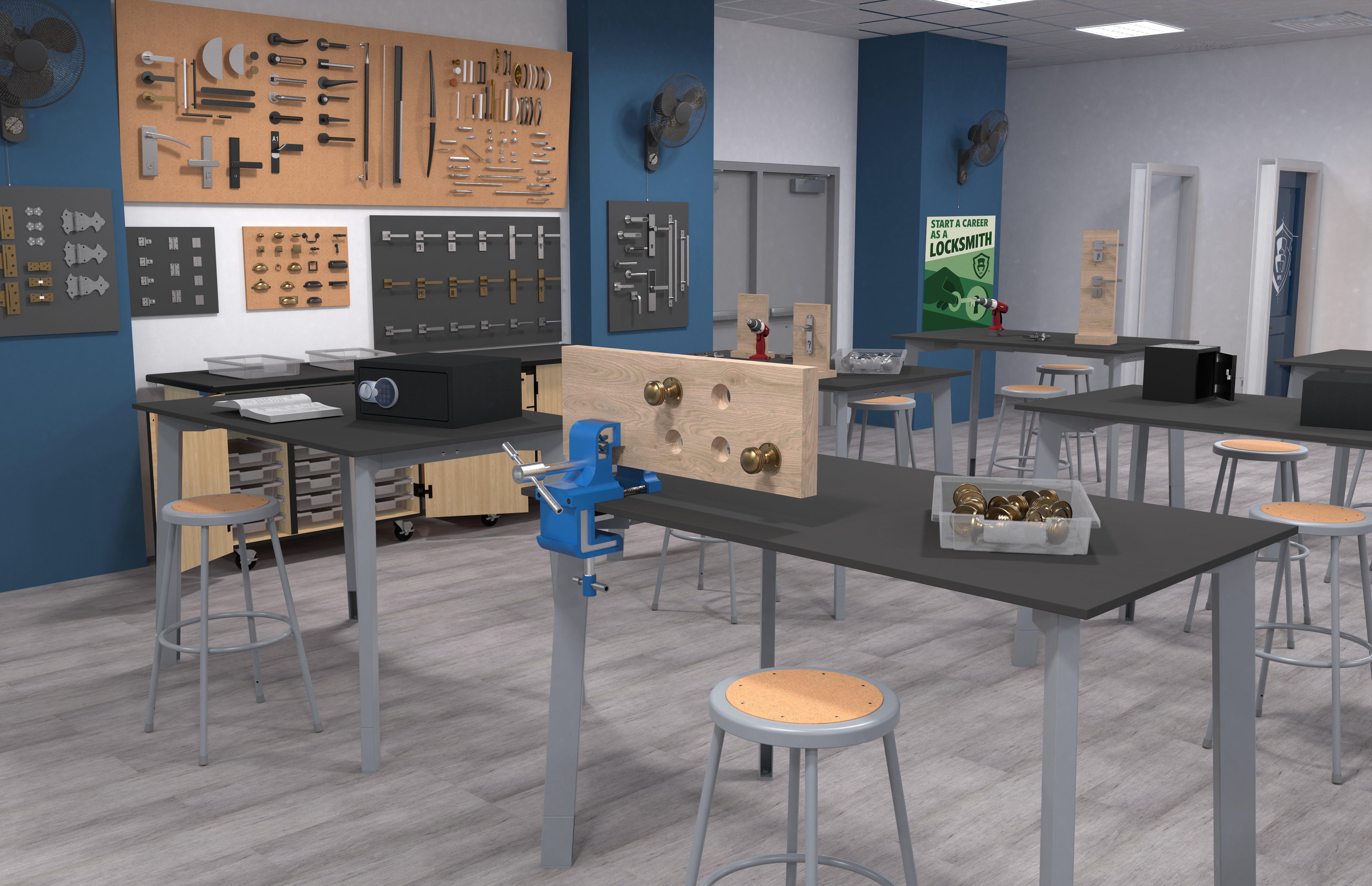 NPS® Mobile Science Cabinet with External Drawers & Pegboard, Chem-Res Top, Surface Color: Black, Cabinet Color: Oak