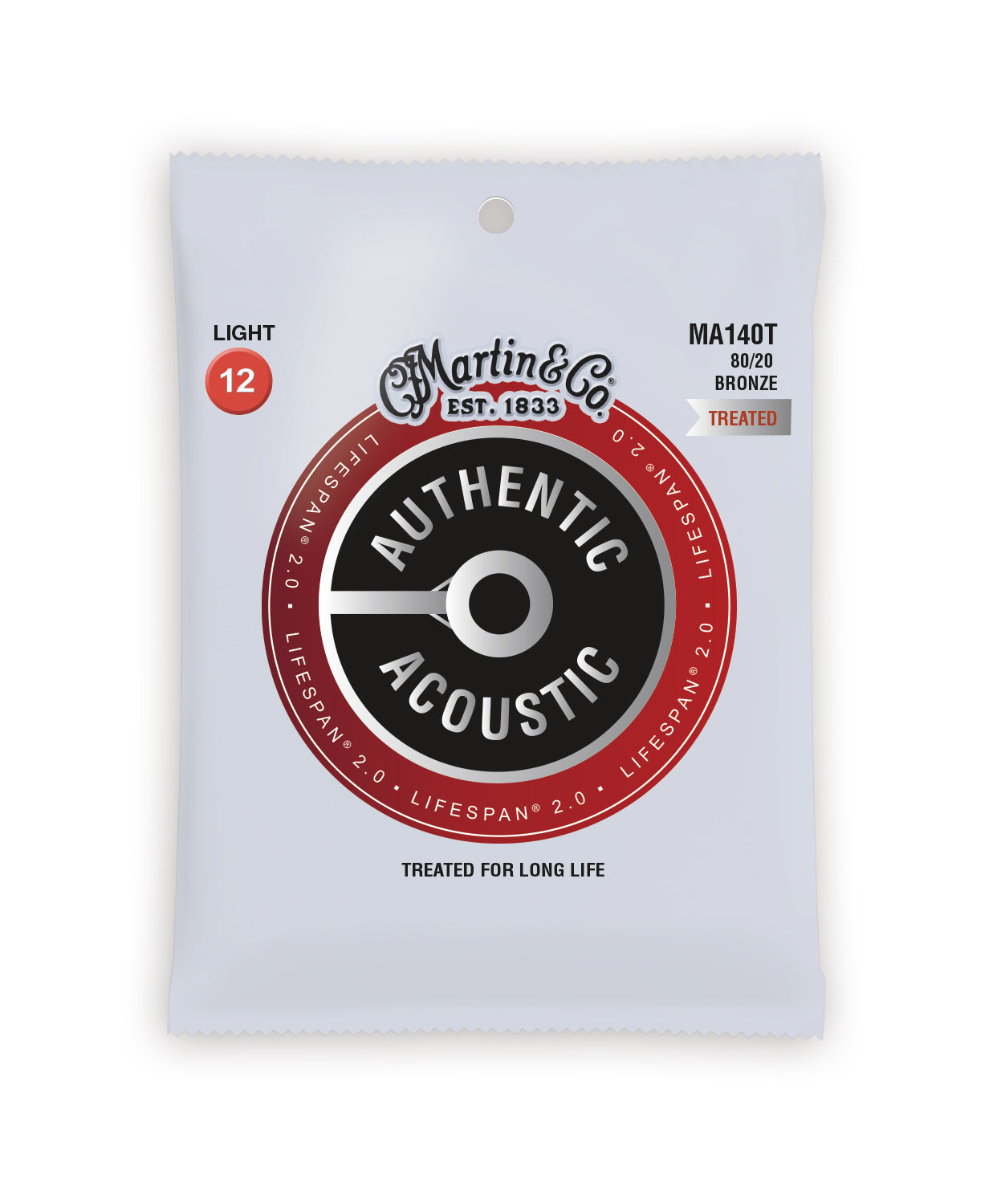 Martin MA140T Authentic Acoustic Lifespan 80/20 Bronze Light Guitar Strings. 12-54