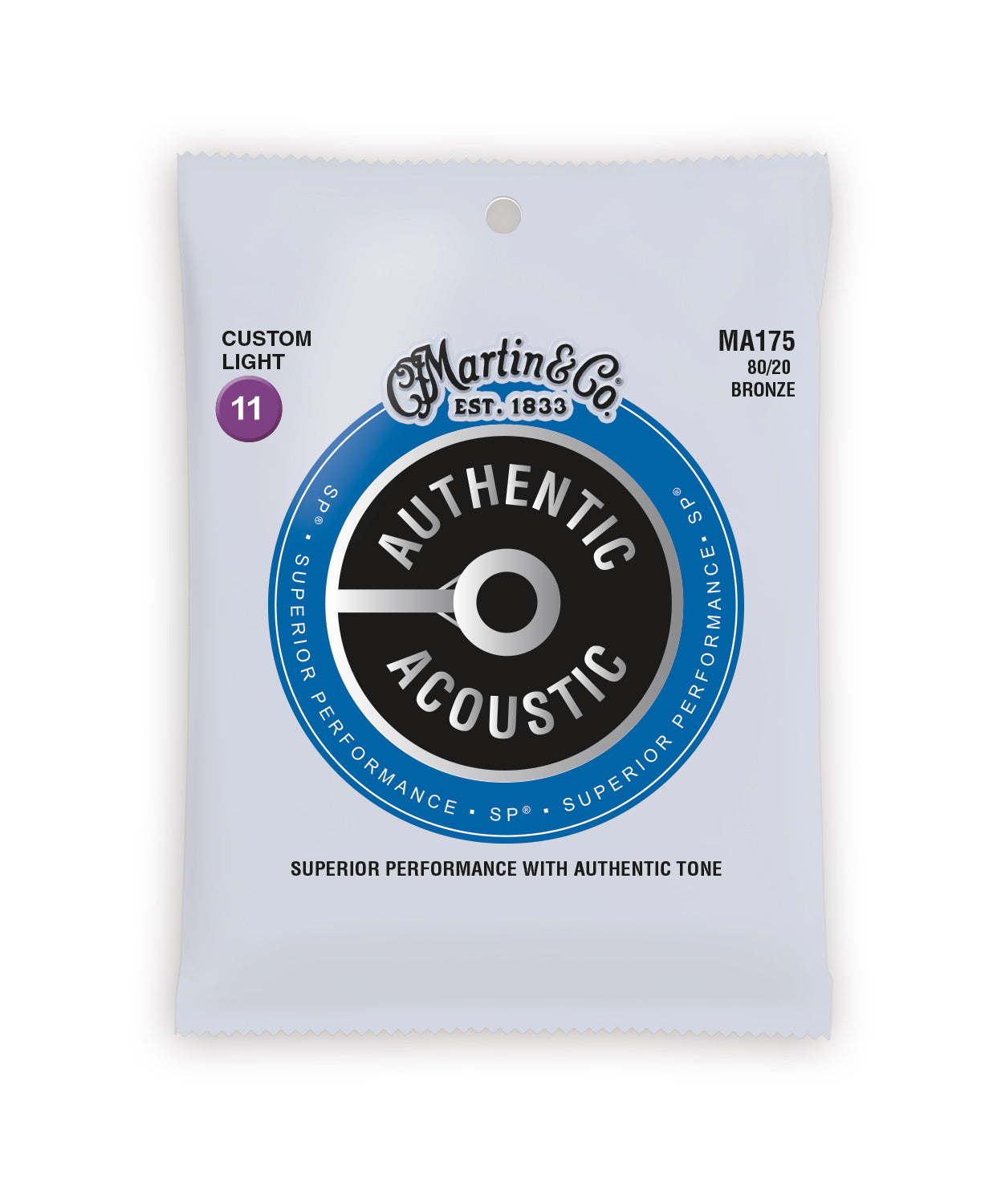Martin MA175 Authentic Acoustic SP 80/20 Custom Light Guitar Strings. 11-52