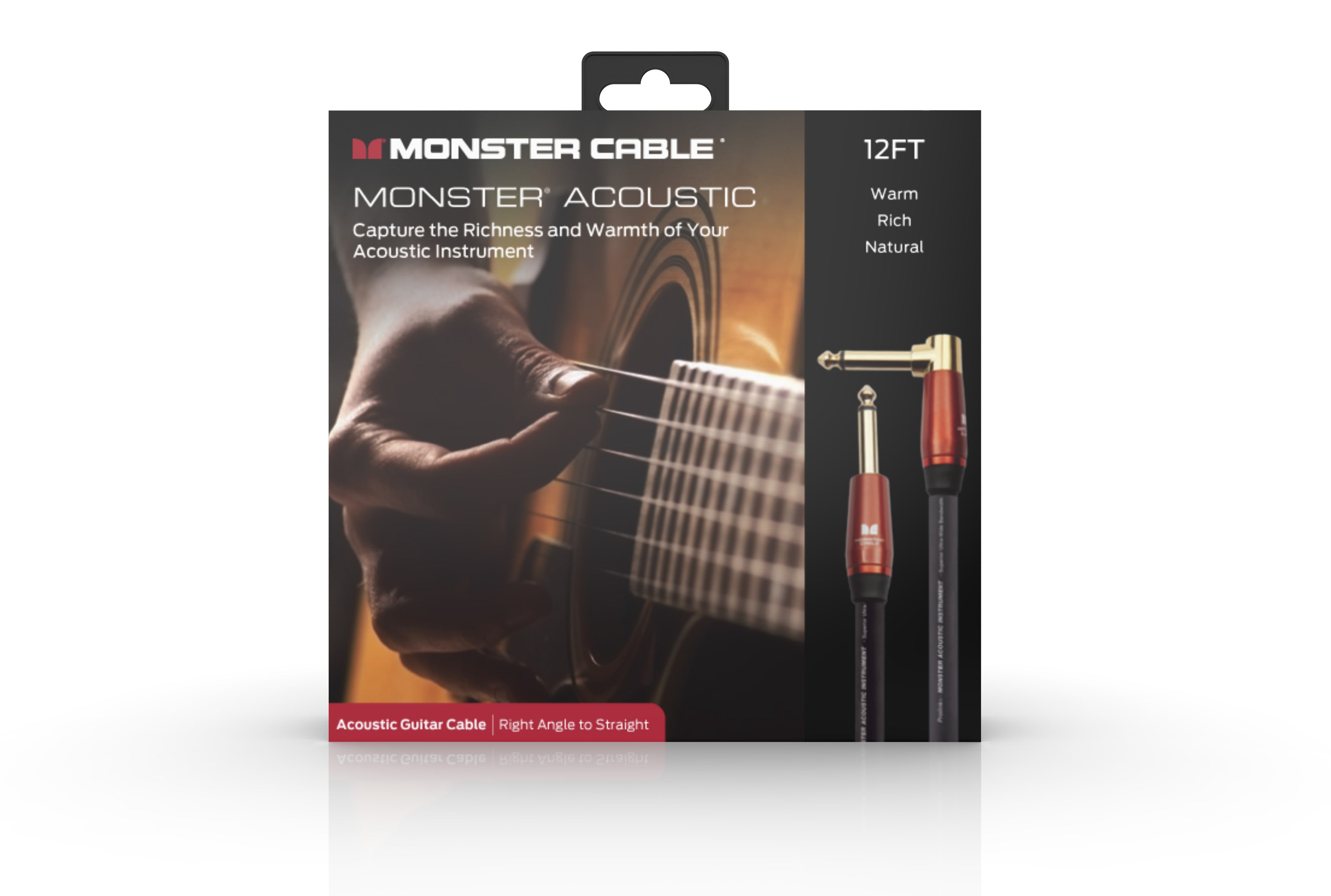 Monster ACST2-12AWW Prolink Acoustic 1/4" Instrument Cable. 12 ft - Right Angle to Straight