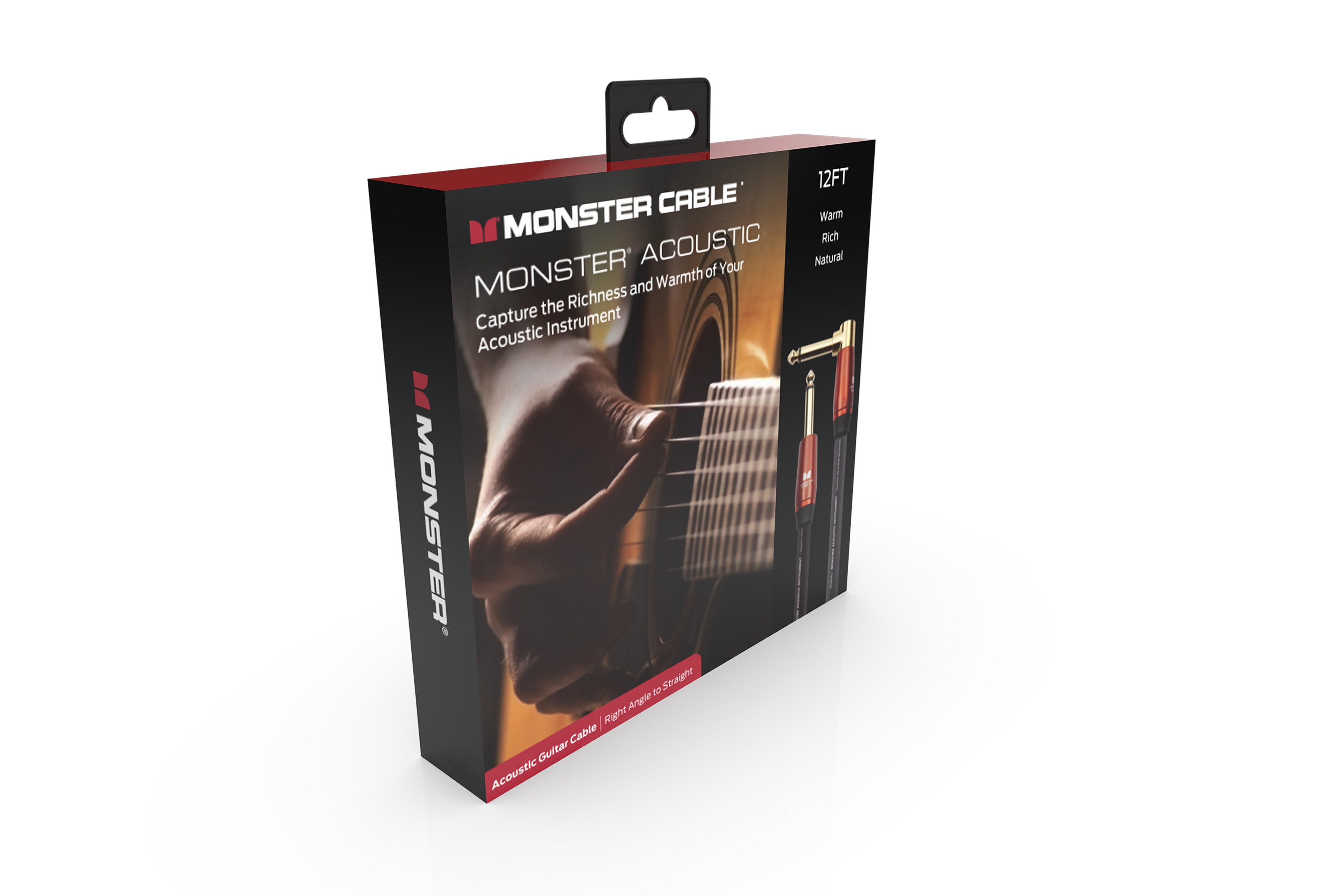 Monster ACST2-12AWW Prolink Acoustic 1/4" Instrument Cable. 12 ft - Right Angle to Straight