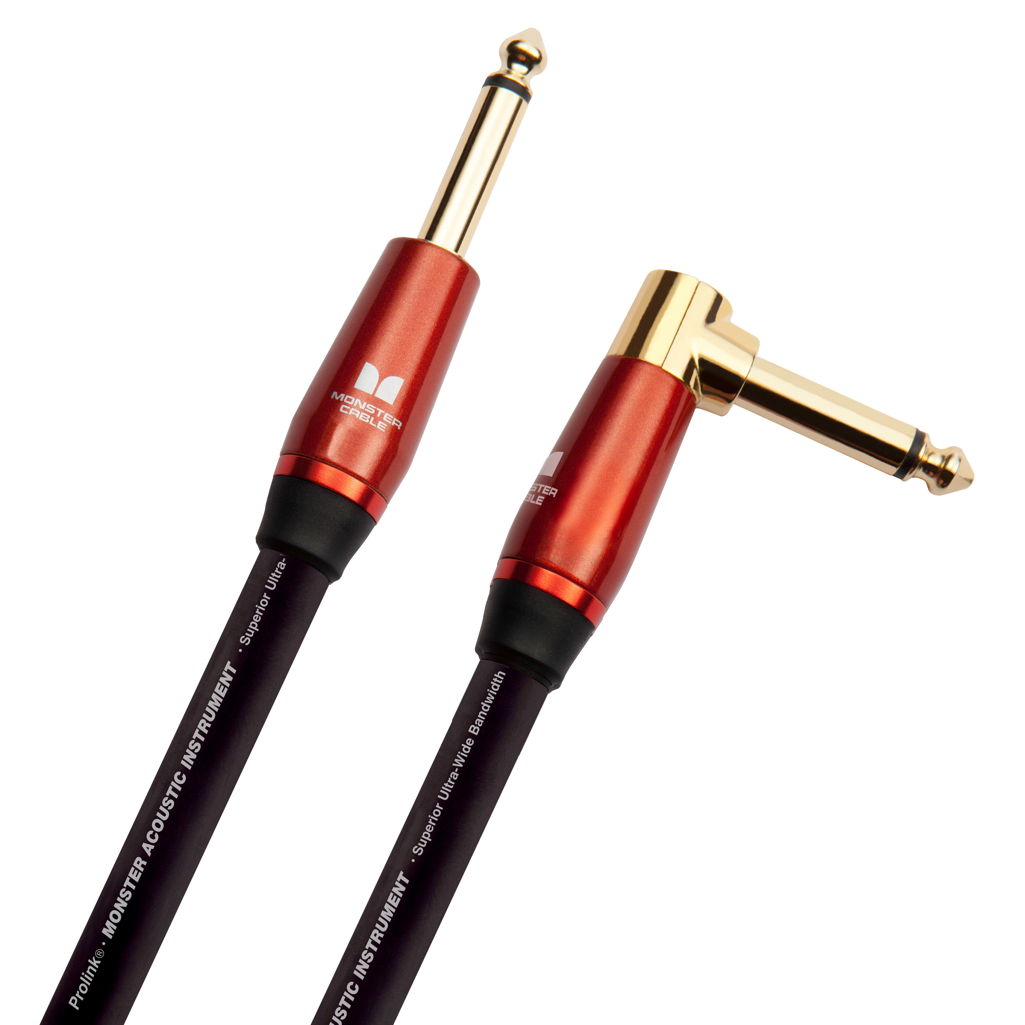 Monster ACST2-12AWW Prolink Acoustic 1/4" Instrument Cable. 12 ft - Right Angle to Straight