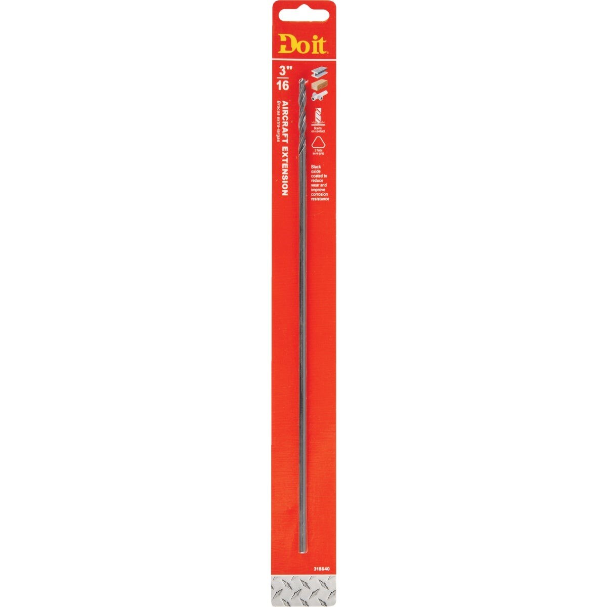 3/16 In. x 12 In. Black Oxide Extended Length Drill Bit