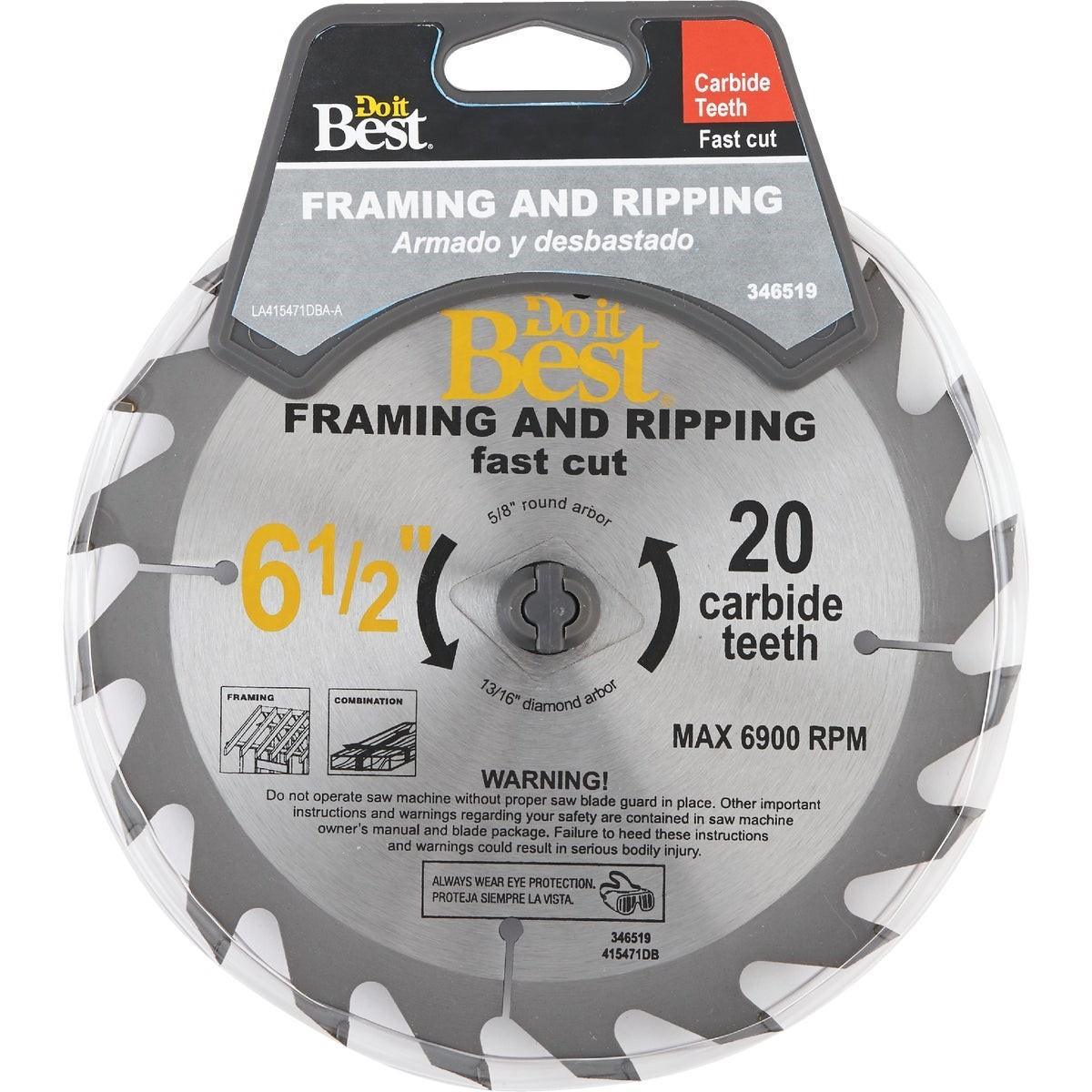 6-1/2 In. 20-Tooth Framing & Ripping Circular Saw Blade