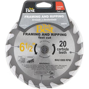 6-1/2 In. 20-Tooth Framing & Ripping Circular Saw Blade