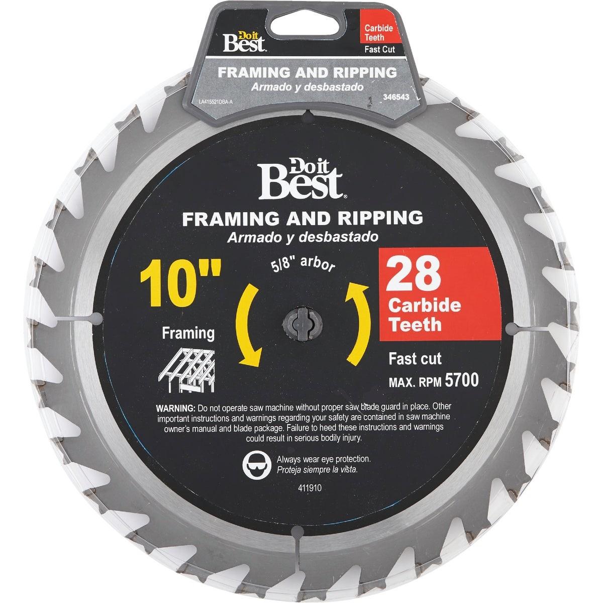10 In. 28-Tooth Framing & Ripping Circular Saw Blade