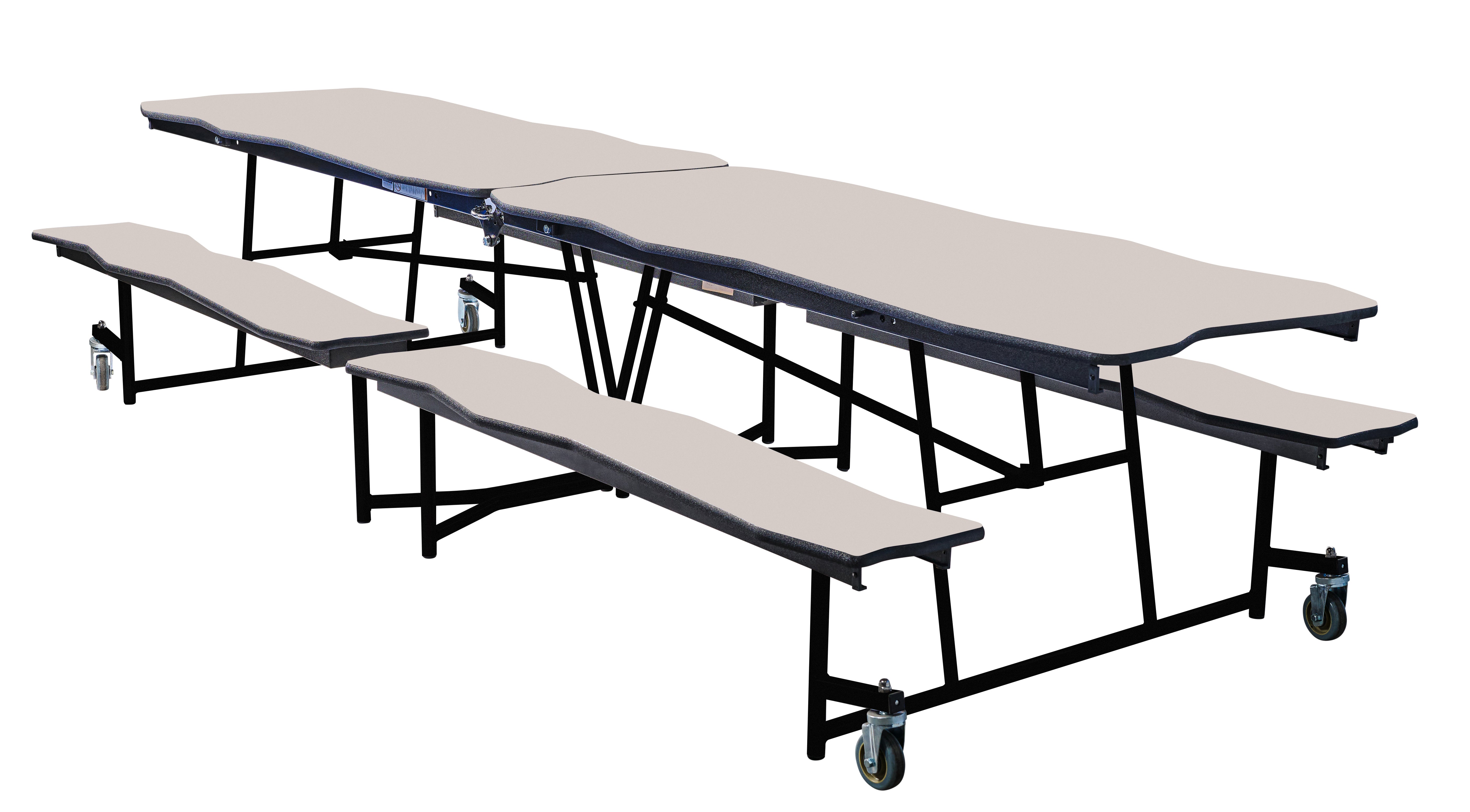 NPS® Mobile Cafeteria Table w/ Benches, 10' Bedrock, Plywood Core, Edge Type: Edge Banding, Frame Type:  Textured Black (Specify Tabletop/Bench Laminate Color and Height)