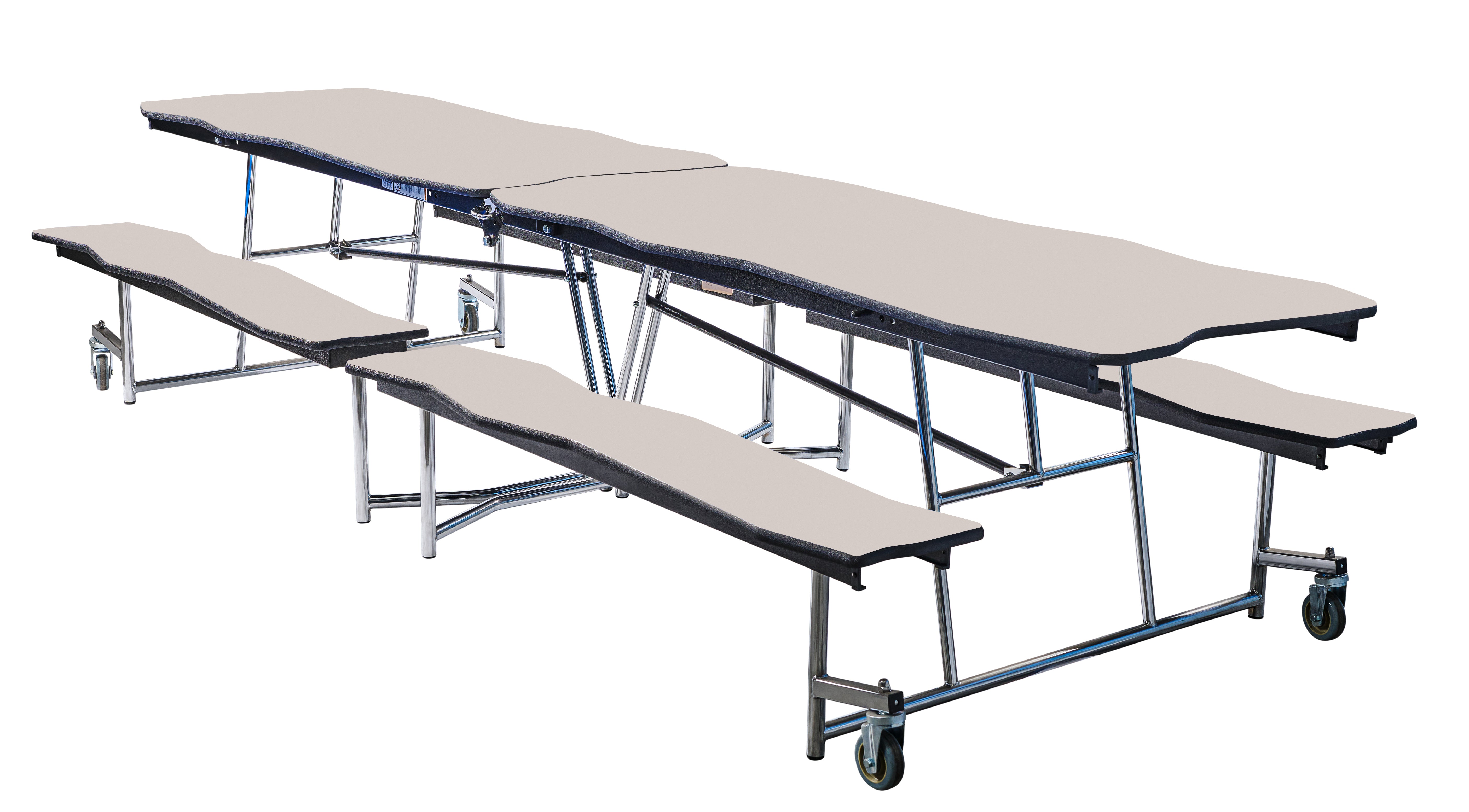 NPS® Mobile Cafeteria Table w/ Benches, 12' Bedrock, Particleboard Core, Edge Type: Edge Banding, Frame Type: Chrome (Specify Tabletop/Bench Laminate Color and Height)