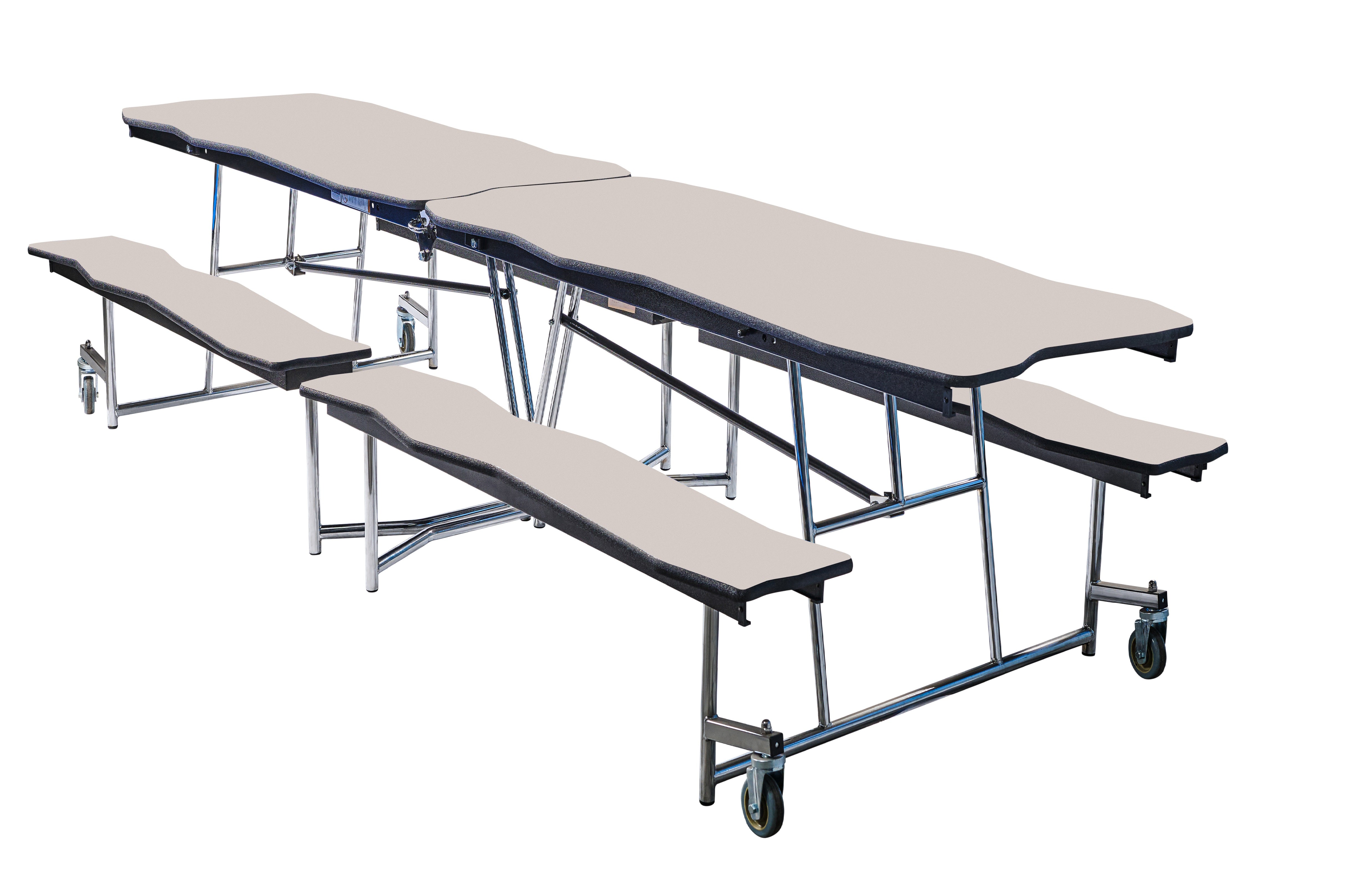 NPS® Mobile Cafeteria Table w/ Benches, 8' Bedrock, Particleboard Core, Edge Type: Vinyl T-Mold, Frame Type: Chrome (Specify Tabletop/Bench Laminate Color and Height)