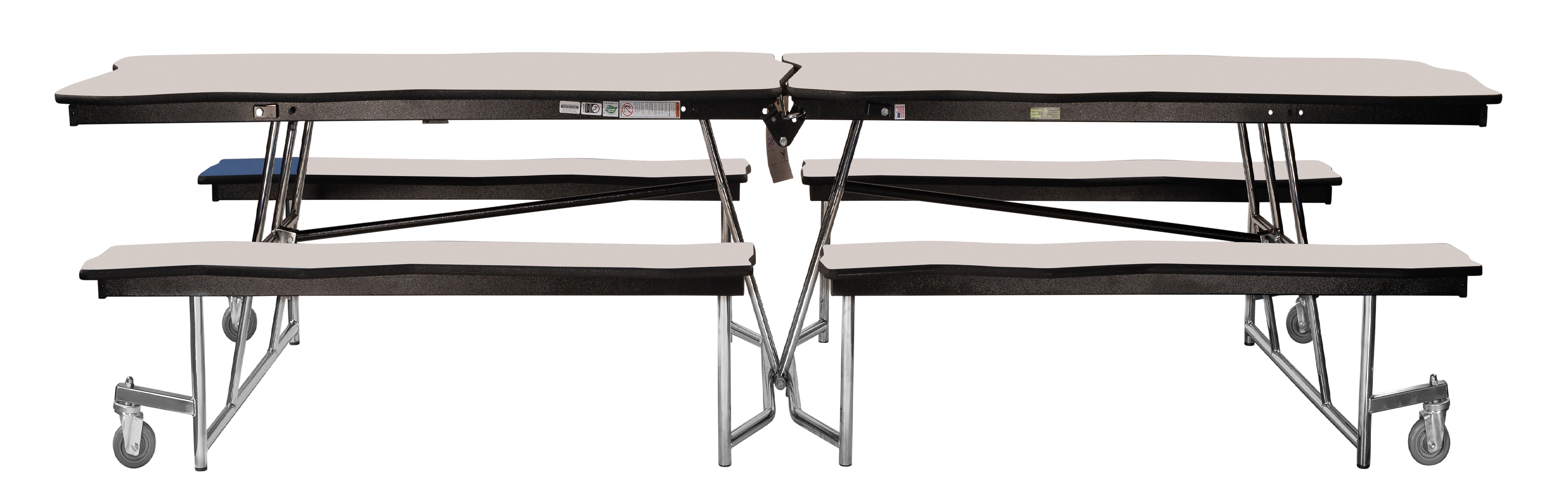 NPS® Mobile Cafeteria Table w/ Benches, 8' Bedrock, Particleboard Core, Edge Type: Vinyl T-Mold, Frame Type: Chrome (Specify Tabletop/Bench Laminate Color and Height)