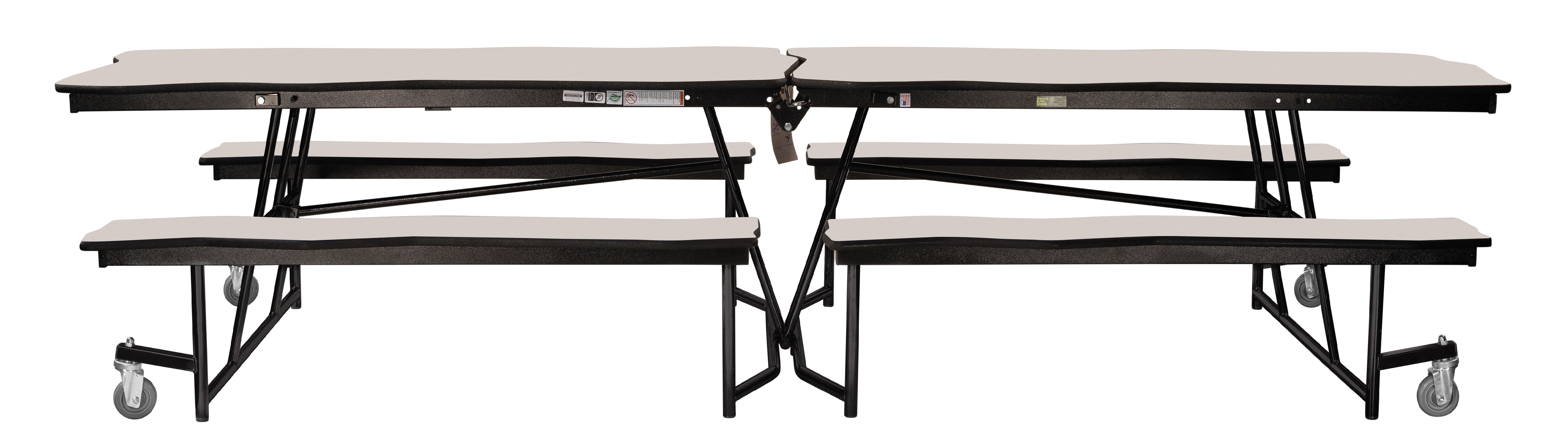NPS® Mobile Cafeteria Table w/ Benches, 8' Bedrock, MDF Core, Edge Type: ProtectEdge, Frame Type:  Textured Black (Specify Tabletop/Bench Laminate Color and Height)