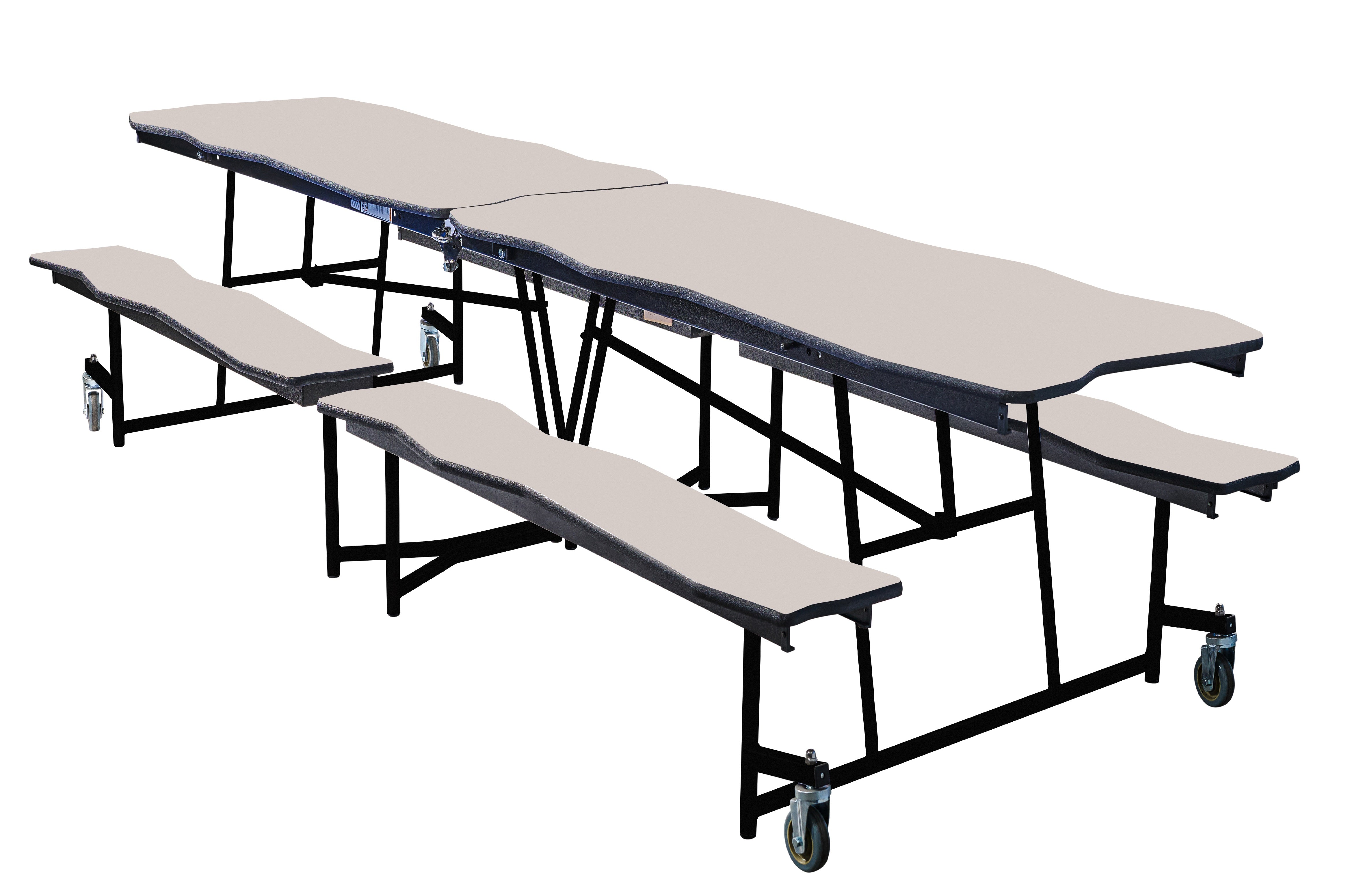 NPS® Mobile Cafeteria Table w/ Benches, 8' Bedrock, MDF Core, Edge Type: ProtectEdge, Frame Type:  Textured Black (Specify Tabletop/Bench Laminate Color and Height)