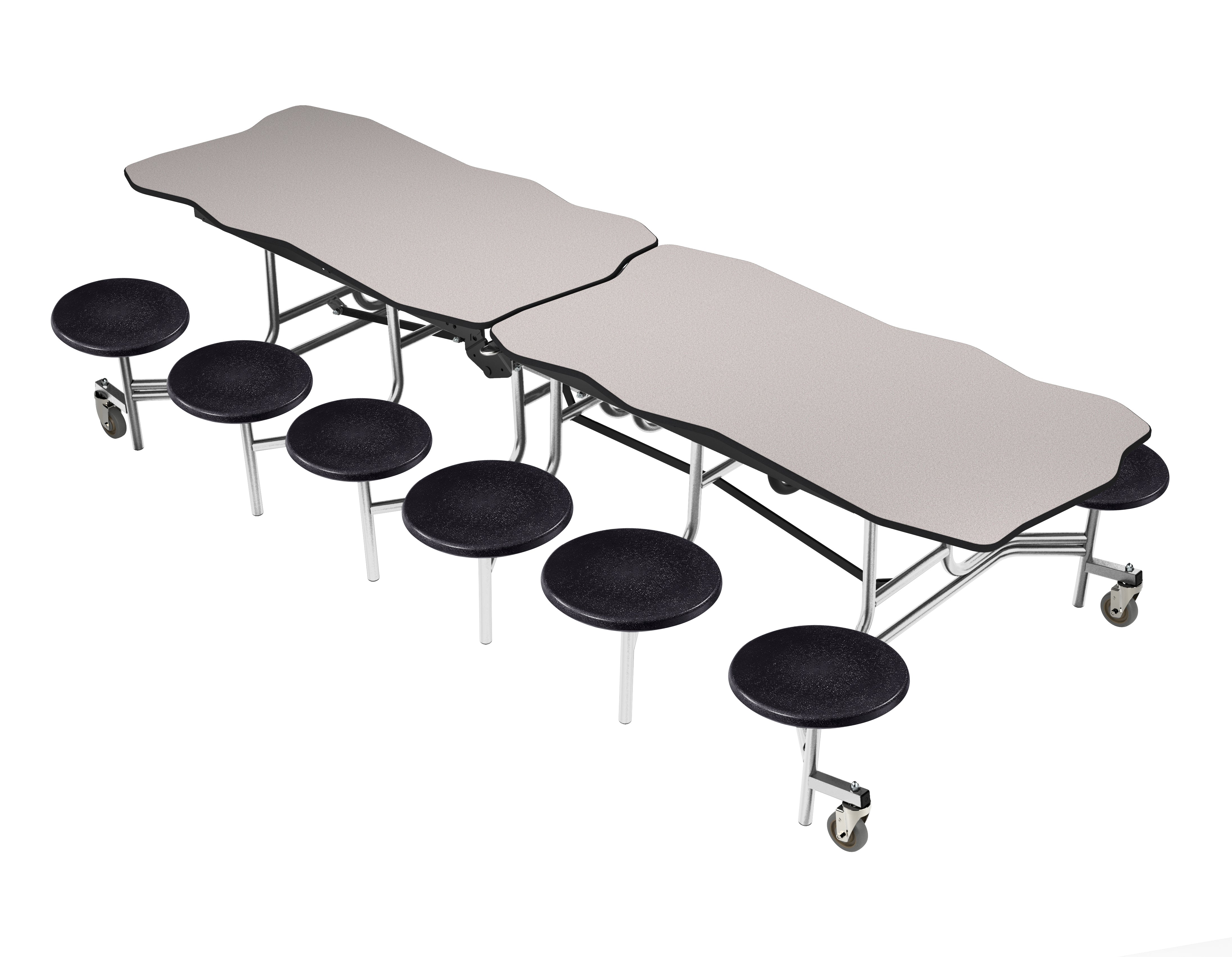 NPS® Mobile Cafeteria Table w/ Stools, 10' Bedrock, Particleboard Core, Edge Type: Edge Banding, Frame Type:  Chrome (Specify Laminate Tabletop/Seat Color and Height)