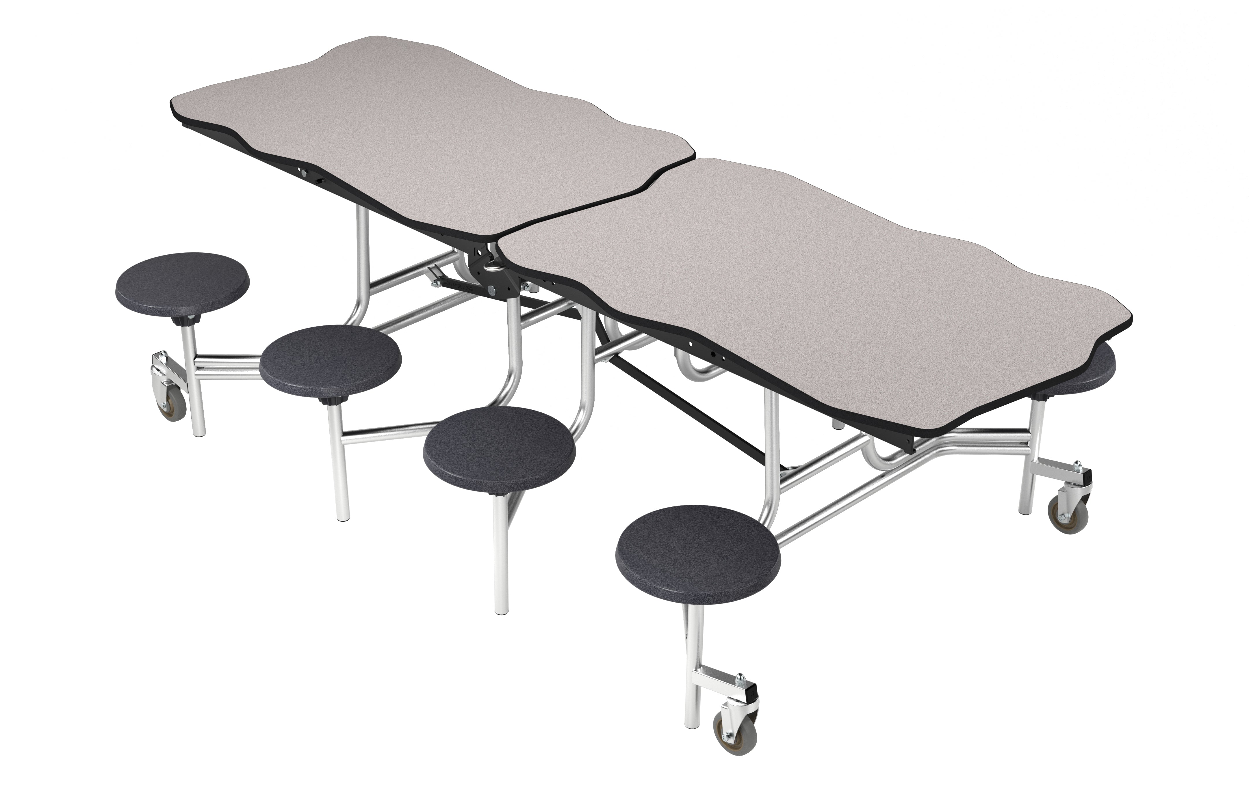 NPS® Mobile Cafeteria Table w/ Stools, 8' Bedrock, MDF Core, Edge Type: ProtectEdge, Frame Type:  Chrome (Specify Laminate Tabletop/Seat Color and Height)