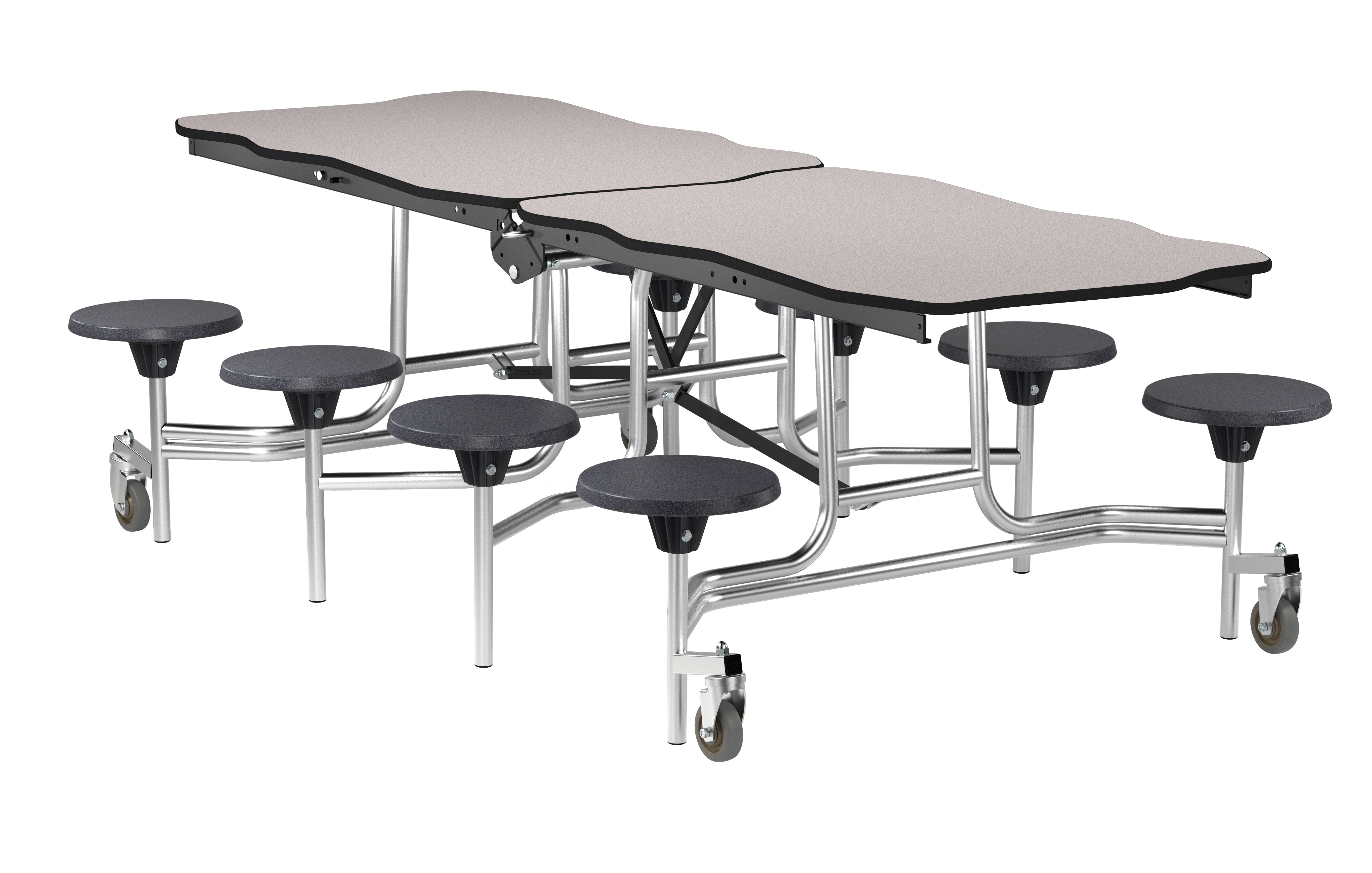 NPS® Mobile Cafeteria Table w/ Stools, 8' Bedrock, Plywood Core, Edge Type: Vinyl T-Mold, Frame Type:  Chrome (Specify Laminate Tabletop/Seat Color and Height)