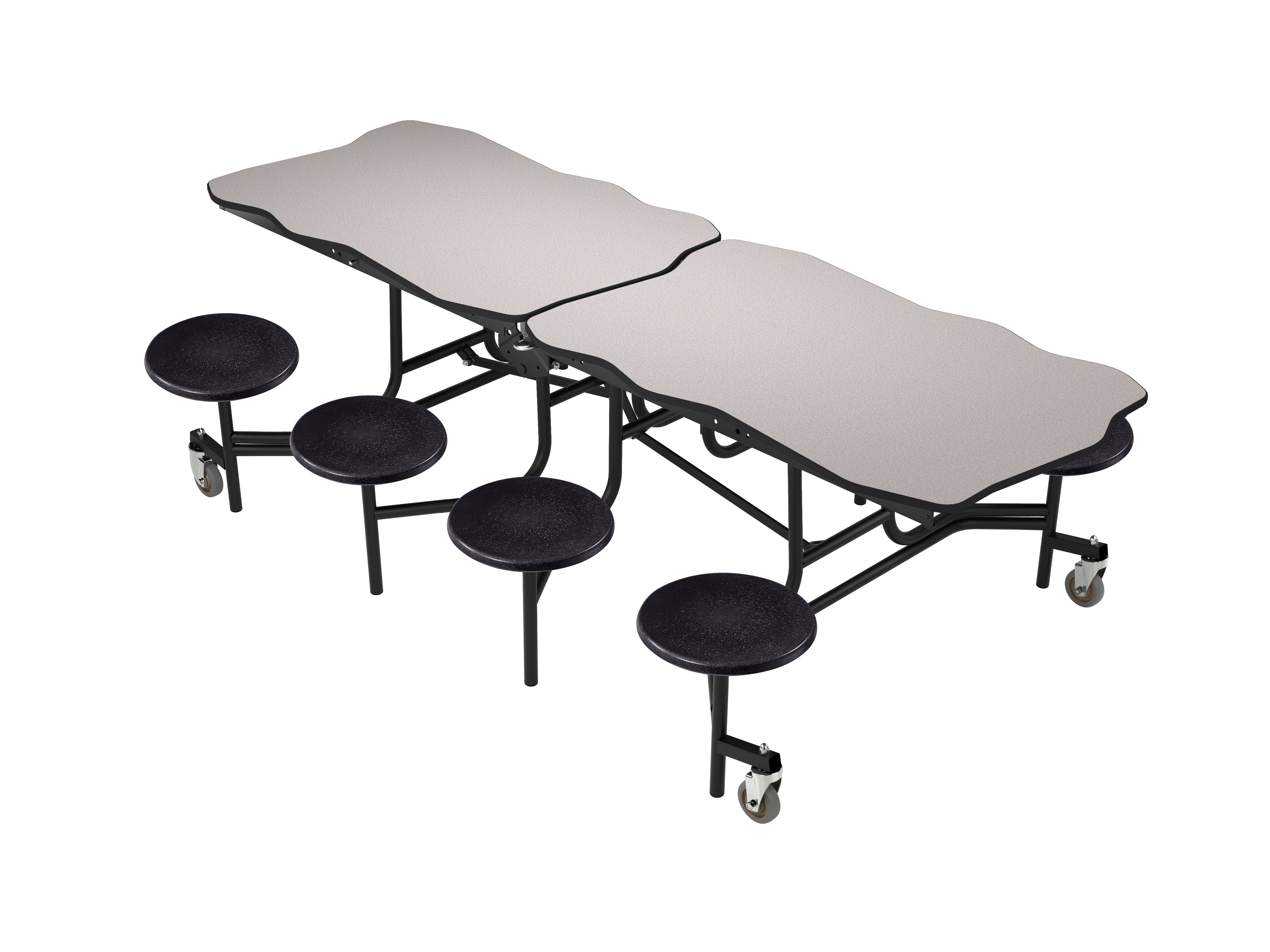 NPS® Mobile Cafeteria Table w/ Stools, 8' Bedrock, Particleboard Core, Edge Type: Edge Banding, Frame Type: Textured Black (Specify Laminate Tabletop/Seat Color and Height)
