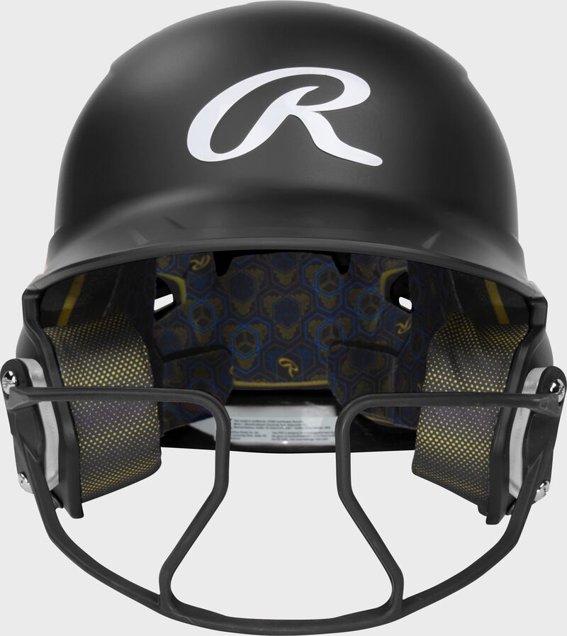 Rawlings Mach Hi-Viz Senior Matte Batting Helmet With Hi-Viz Face Guard - Black