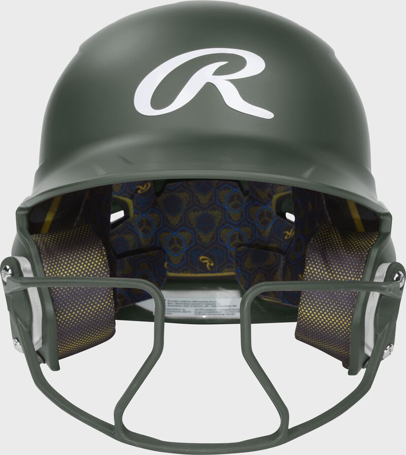 Rawlings Mach Hi-Viz Senior Matte Batting Helmet With Hi-Viz Face Guard - Dark Green