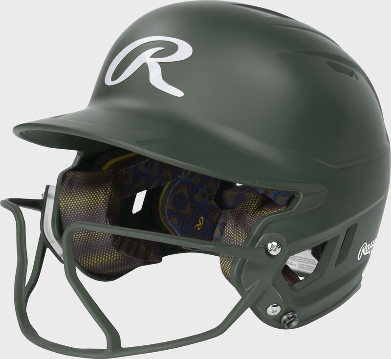 Rawlings Mach Hi-Viz Senior Matte Batting Helmet With Hi-Viz Face Guard - Dark Green