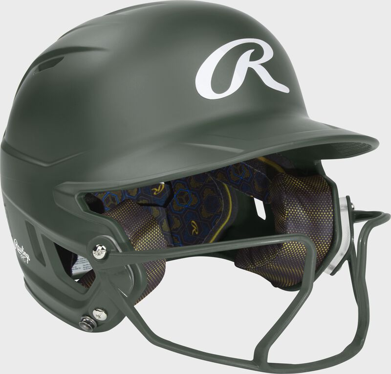 Rawlings Mach Hi-Viz Junior Matte Batting Helmet With Hi-Viz Face Guard - Dark Green