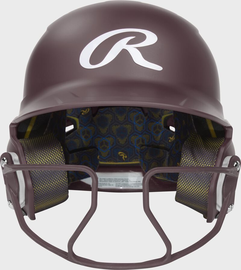 Rawlings Mach Hi-Viz Junior Matte Batting Helmet With Hi-Viz Face Guard - Maroon
