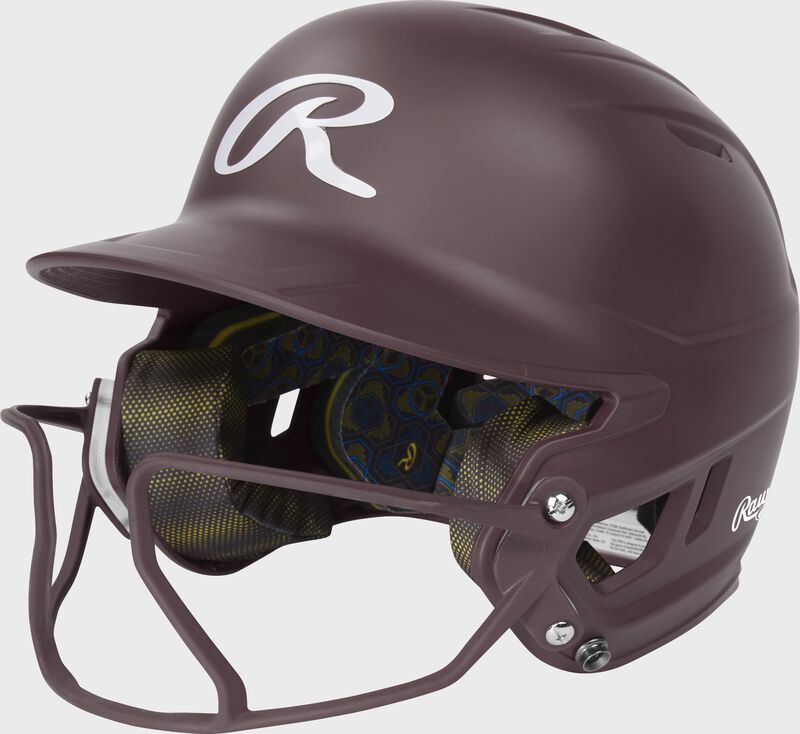 Rawlings Mach Hi-Viz Senior Matte Batting Helmet With Hi-Viz Face Guard - Maroon