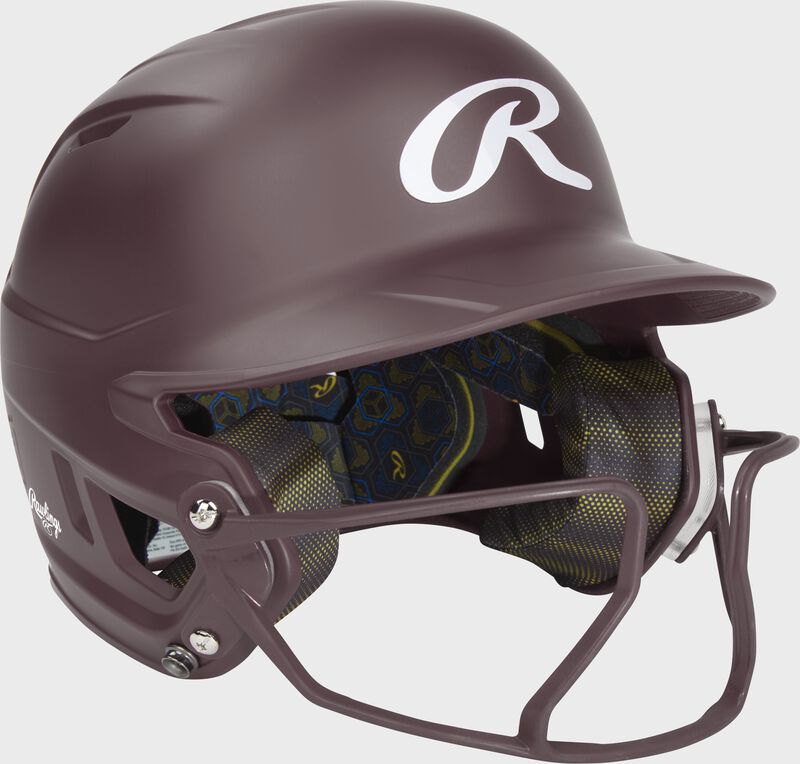 Rawlings Mach Hi-Viz Junior Matte Batting Helmet With Hi-Viz Face Guard - Maroon